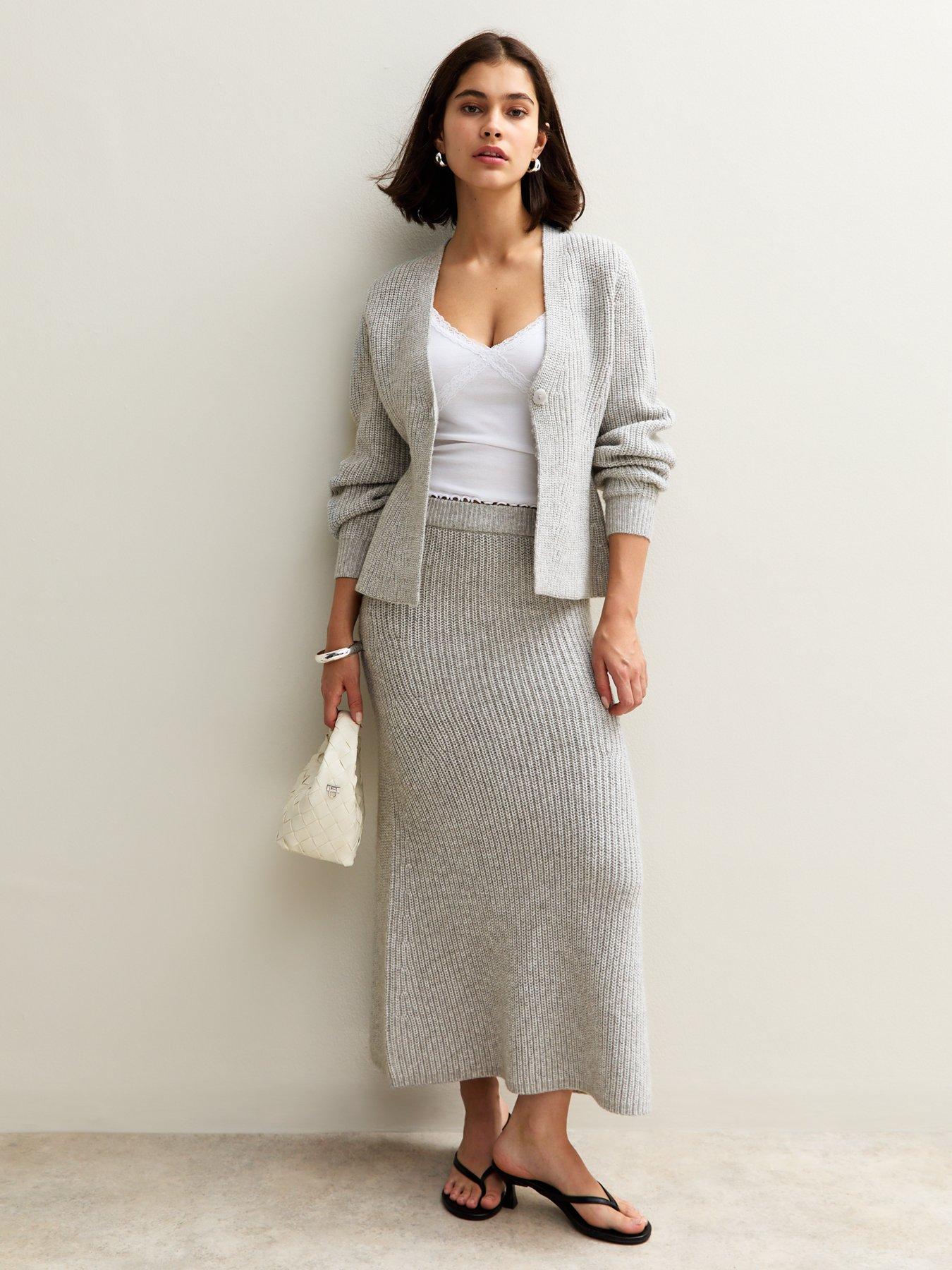 Image 3 of 4 of New Look Ribbed Knit Single Button Cardigan - Grey