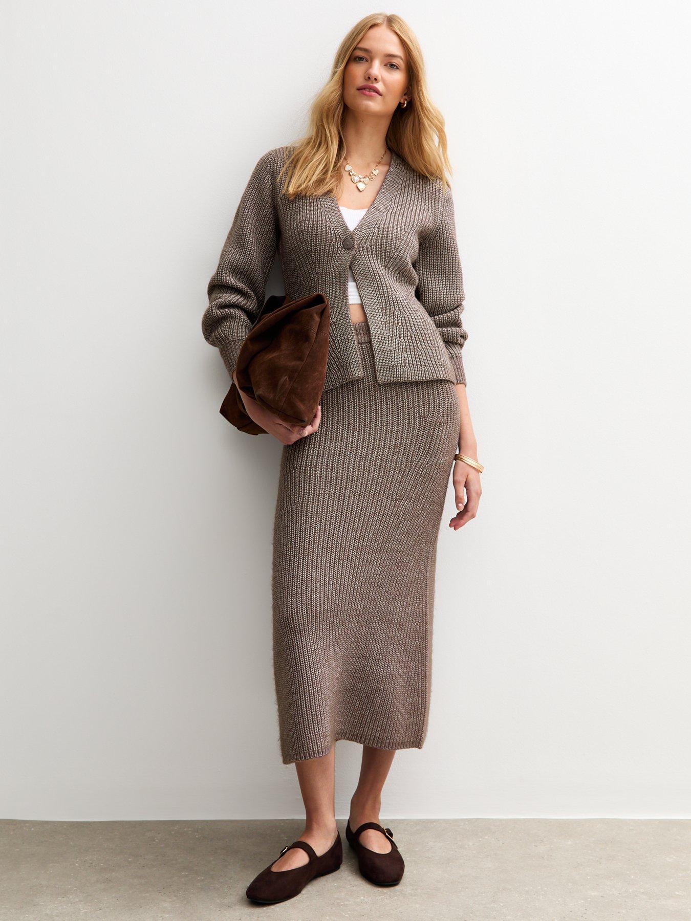 Image 3 of 6 of New Look Ribbed Knit Single Button Cardigan - Brown