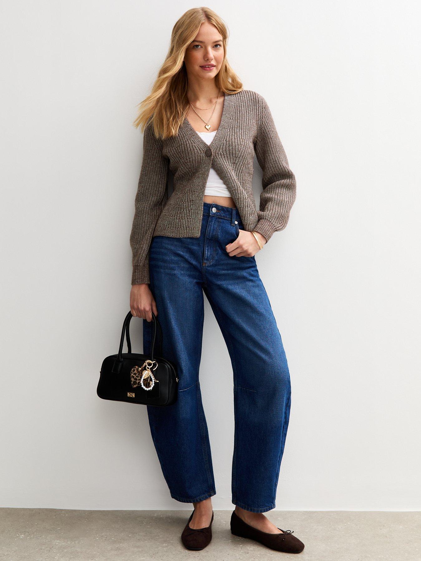 Image 5 of 6 of New Look Ribbed Knit Single Button Cardigan - Brown