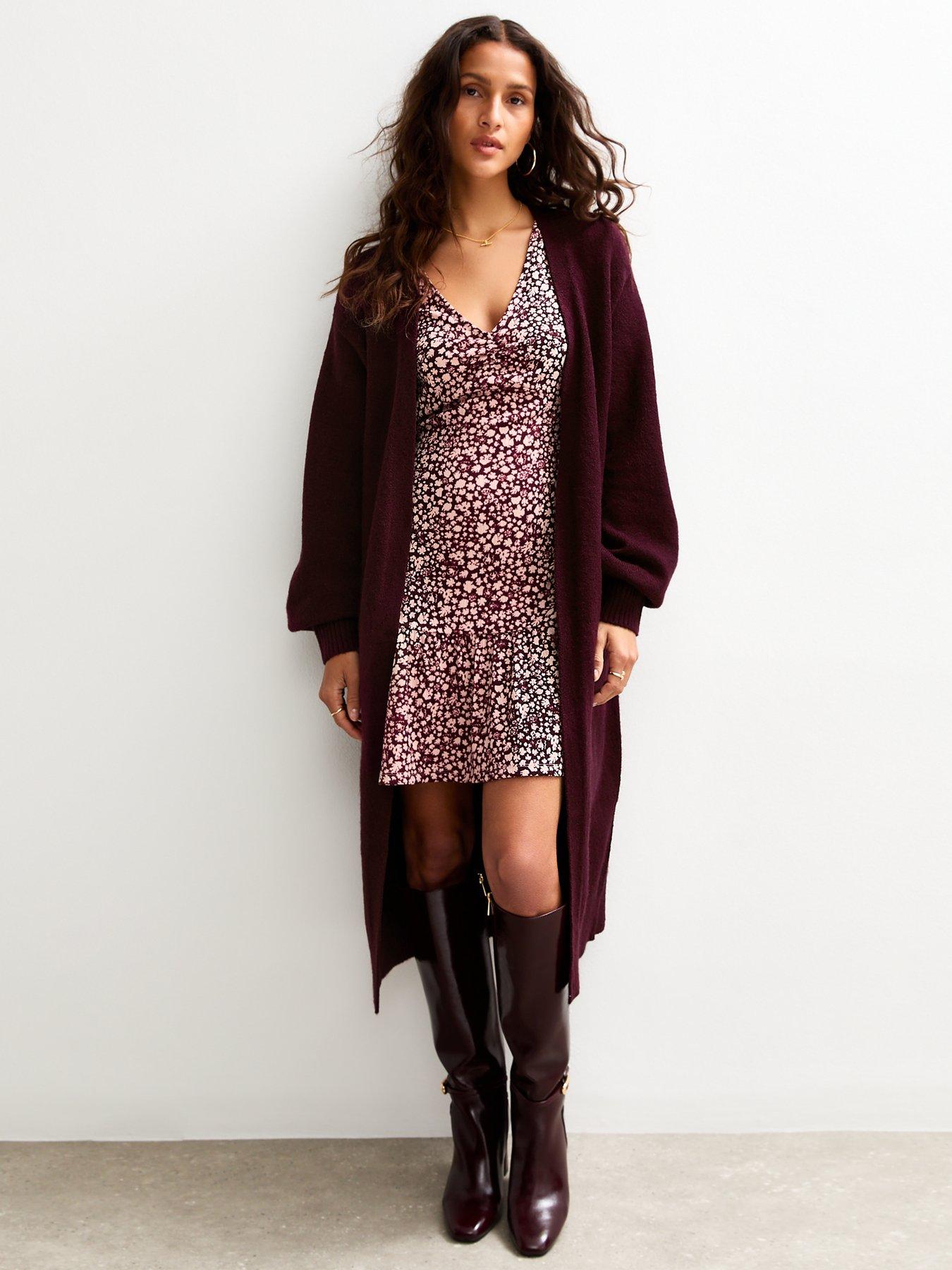 undefined Relaxed Longline Cardigan - Burgundy