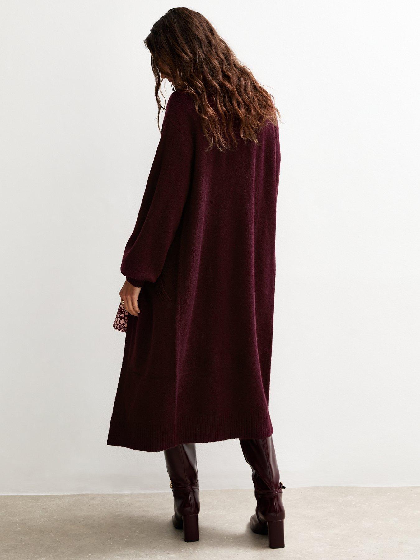 Image 2 of 5 of New Look Relaxed Longline Cardigan - Burgundy