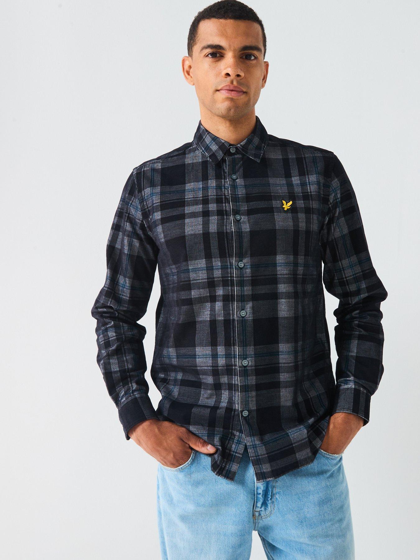 front image of lyle-scott-tartan-corduroy-shirt-black