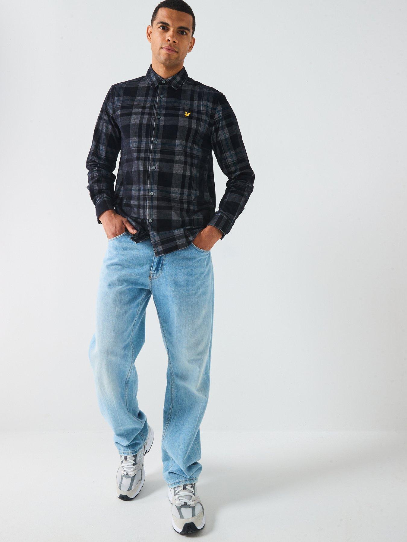  image of lyle-scott-tartan-corduroy-shirt-black