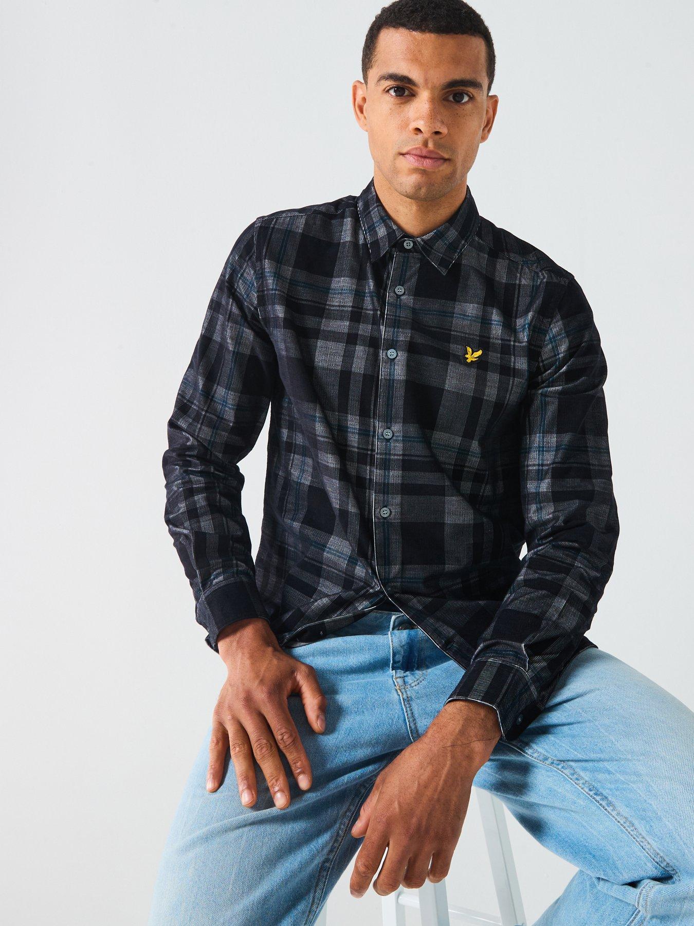  image of lyle-scott-tartan-corduroy-shirt-black