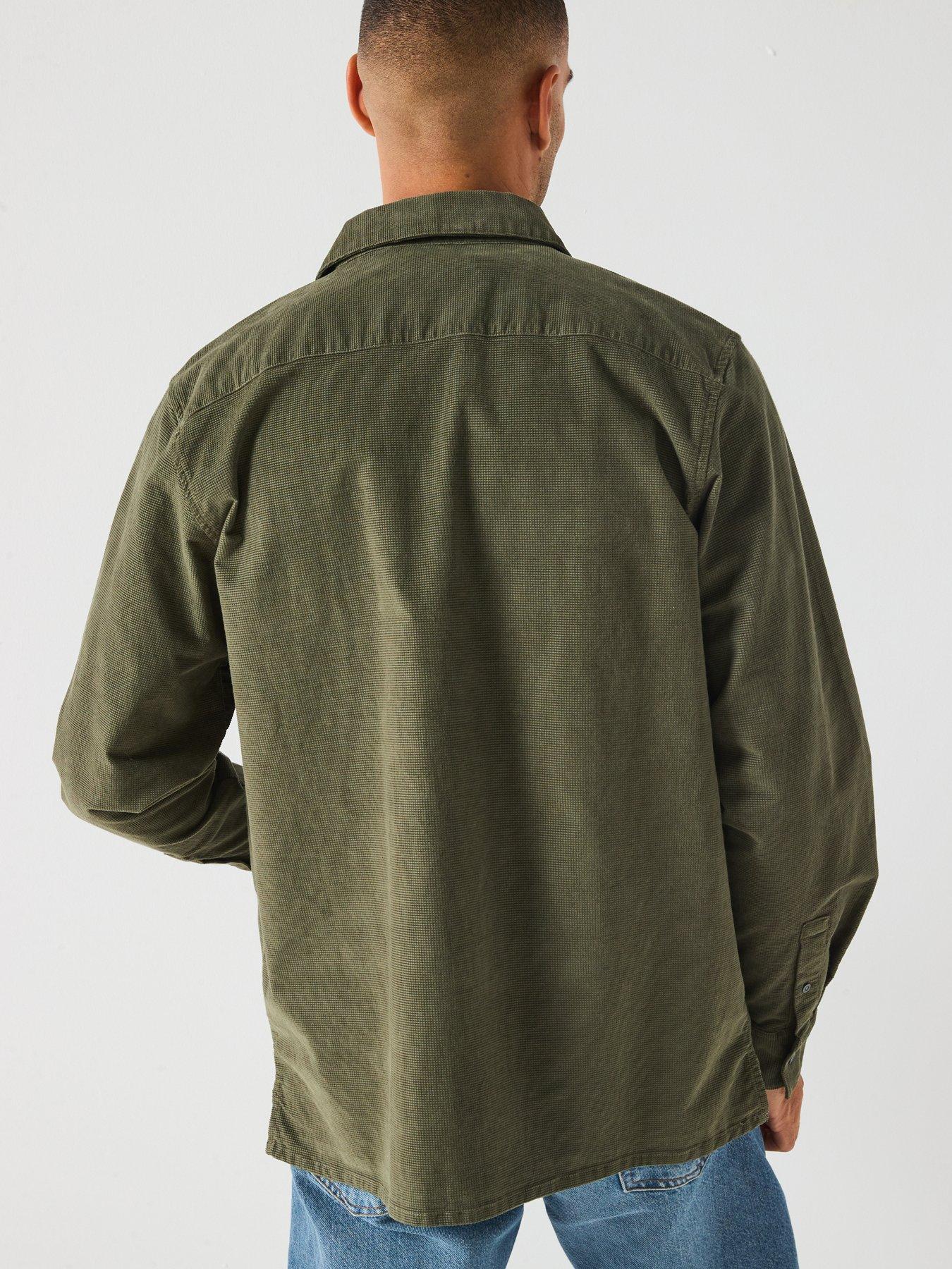  image of lyle-scott-needle-cord-waffle-textured-shirt-dark-green