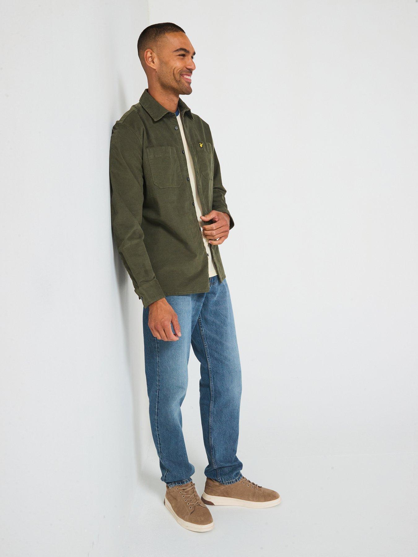  image of lyle-scott-needle-cord-waffle-textured-shirt-dark-green