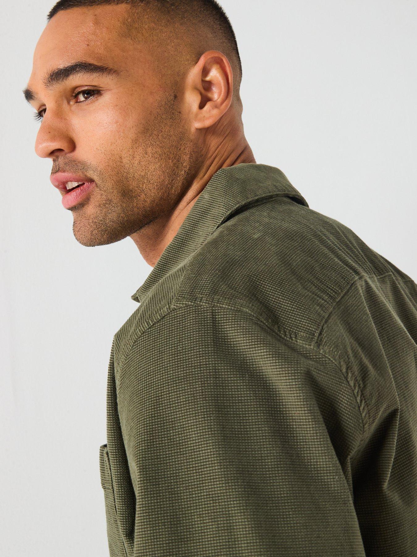  image of lyle-scott-needle-cord-waffle-textured-shirt-dark-green