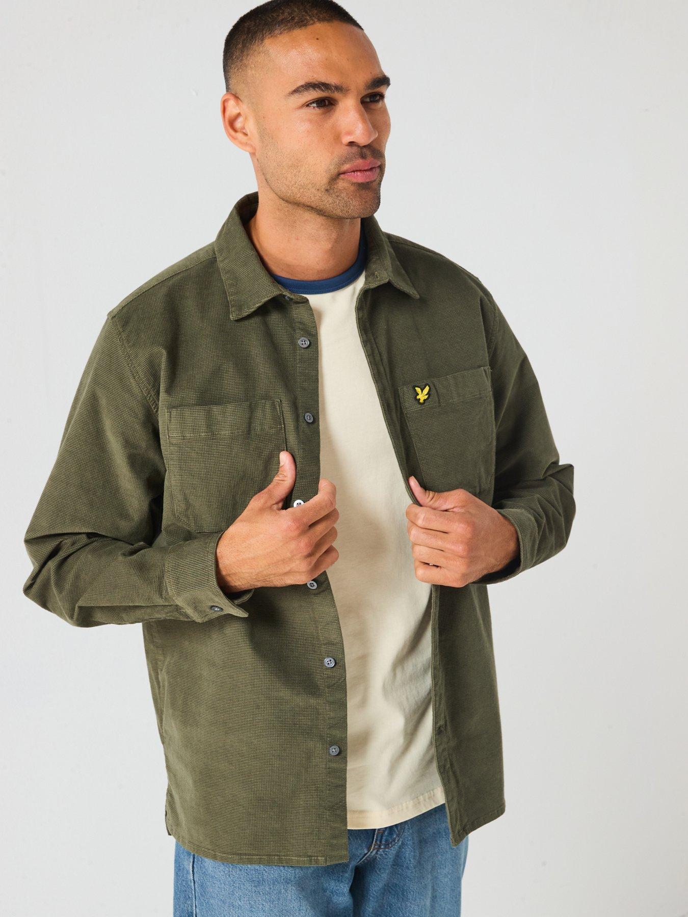  image of lyle-scott-needle-cord-waffle-textured-shirt-dark-green