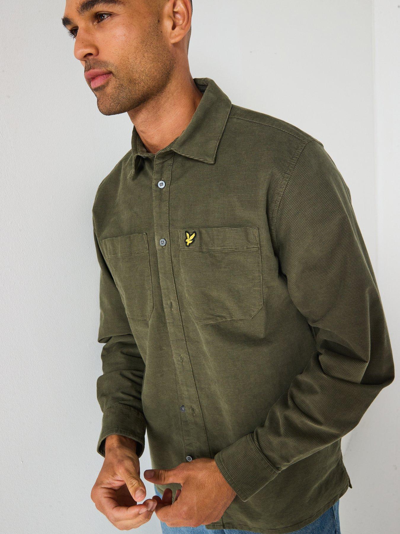  image of lyle-scott-needle-cord-waffle-textured-shirt-dark-green