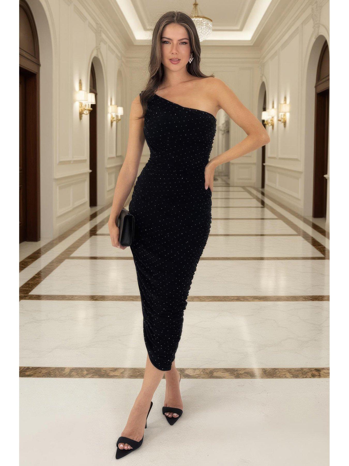 ax-paris-diamante-sparkle-one-shoulder-ruched-midi-dress-black
