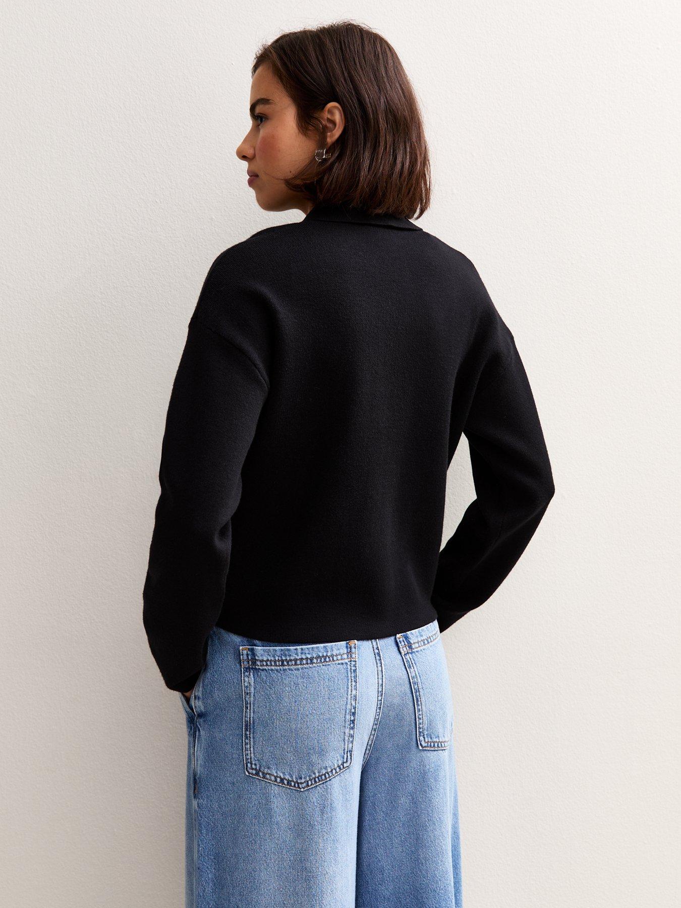 Image 2 of 5 of New Look Compact Knit Zip Through Cardigan - Black