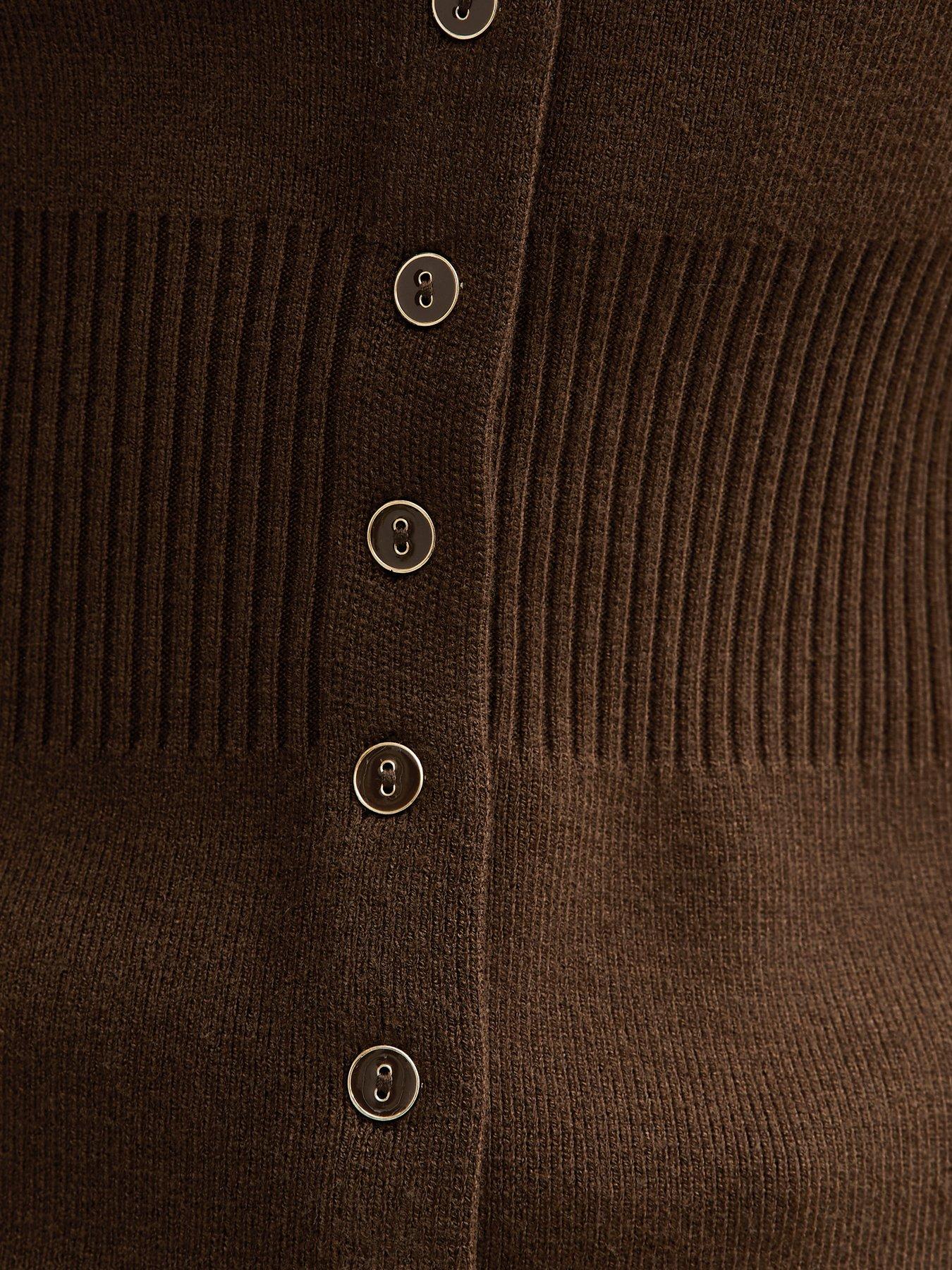 Image 4 of 5 of New Look Compact Knit Peplum Hem Cardigan - Brown