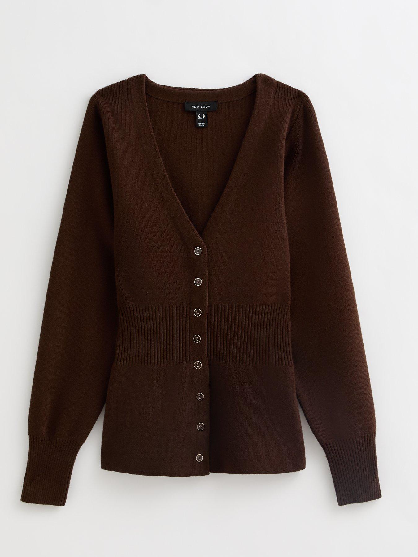 Image 5 of 5 of New Look Compact Knit Peplum Hem Cardigan - Brown