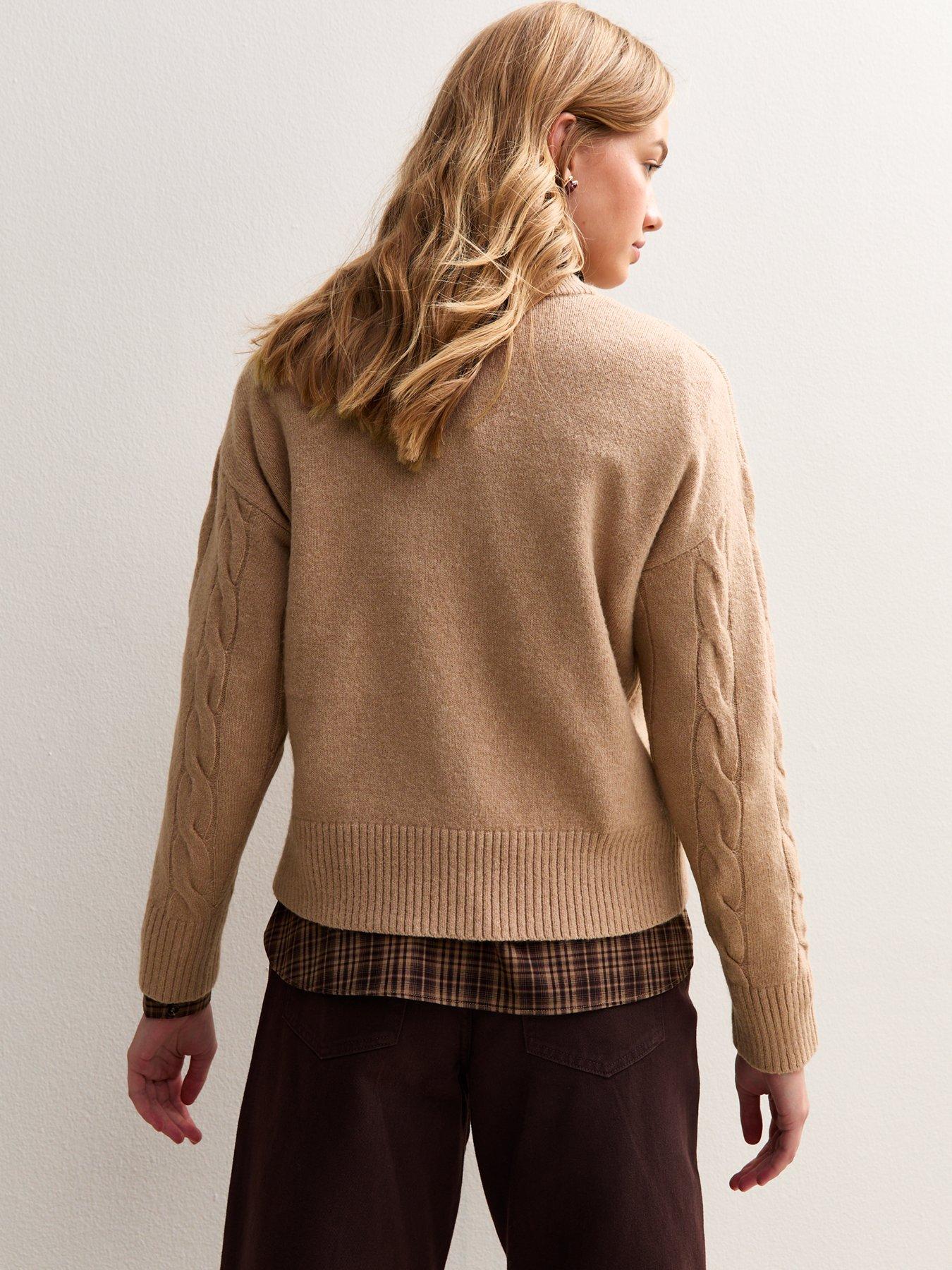 Image 2 of 5 of New Look Cable Knit Crew Neck Jumper - Camel