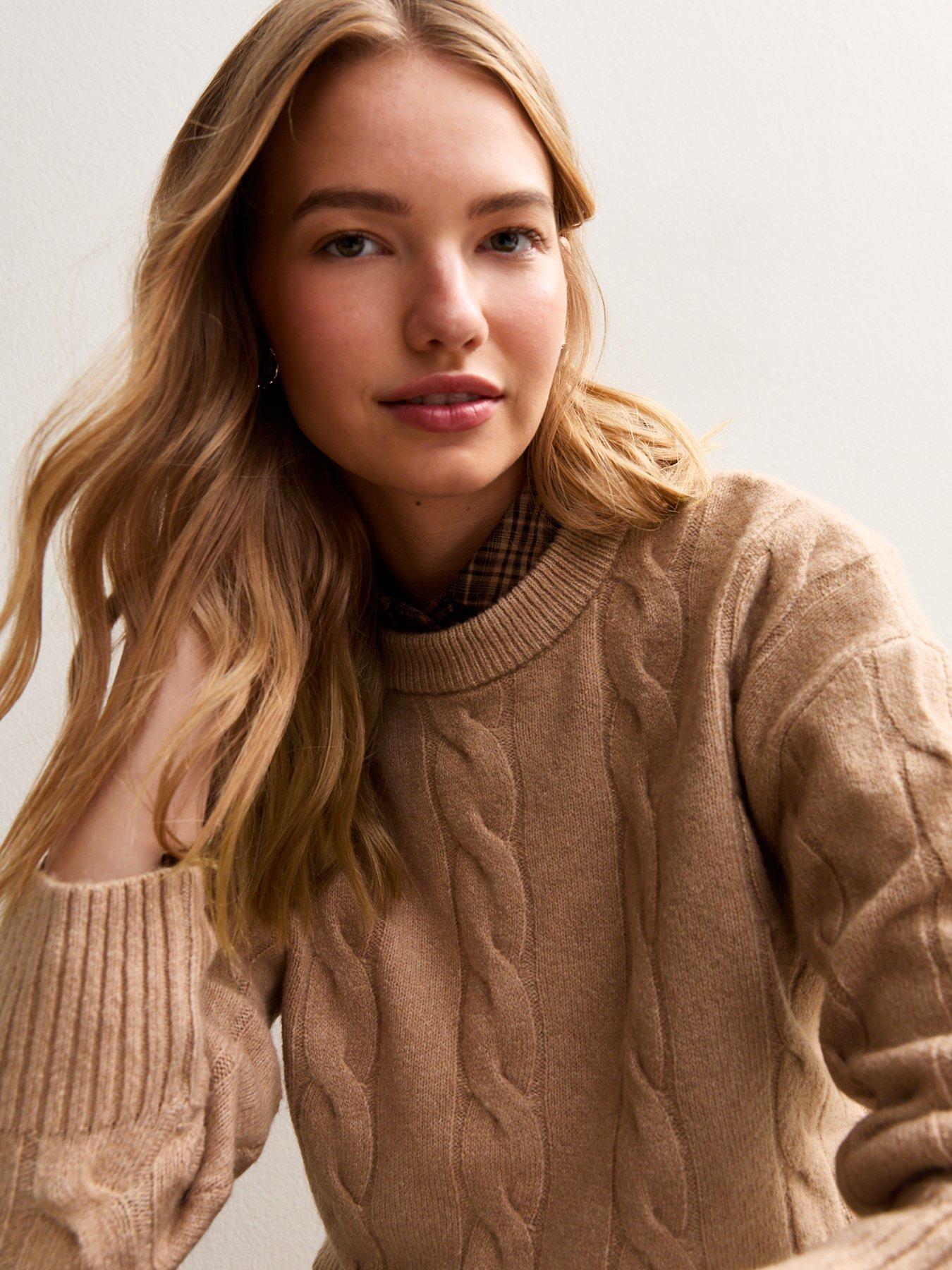 Image 4 of 5 of New Look Cable Knit Crew Neck Jumper - Camel
