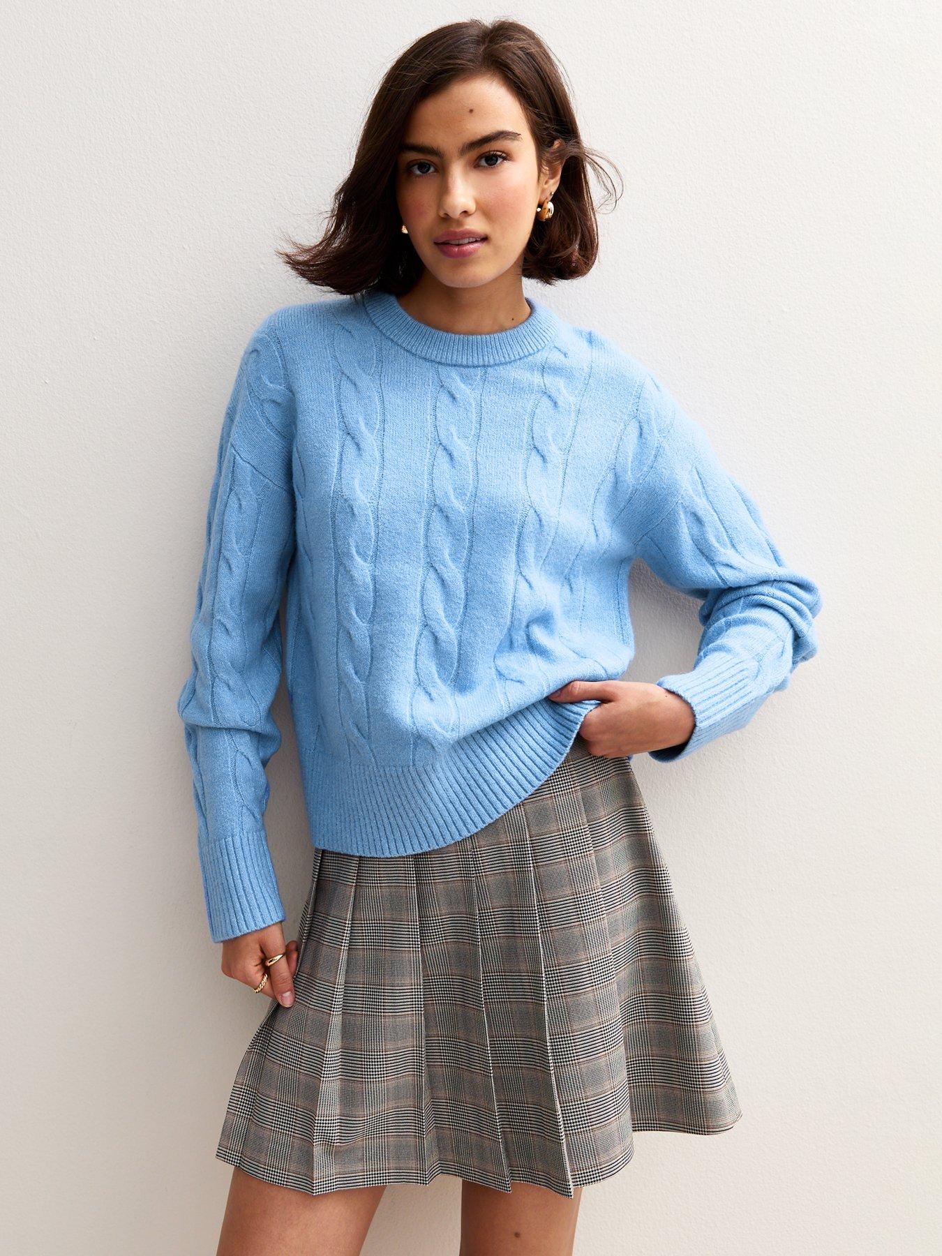undefined Cable Knit Crew Neck Jumper - Blue