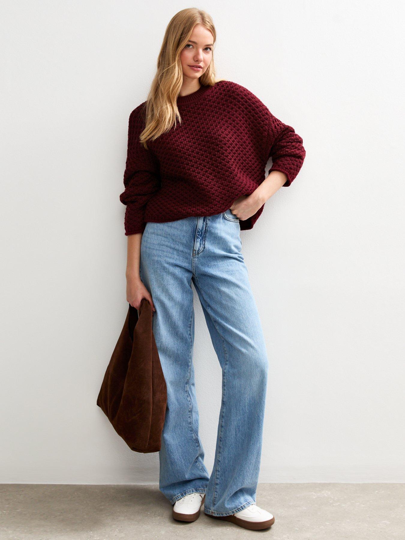 Image 3 of 4 of New Look Stitch Knit Jumper - Burgundy&nbsp;