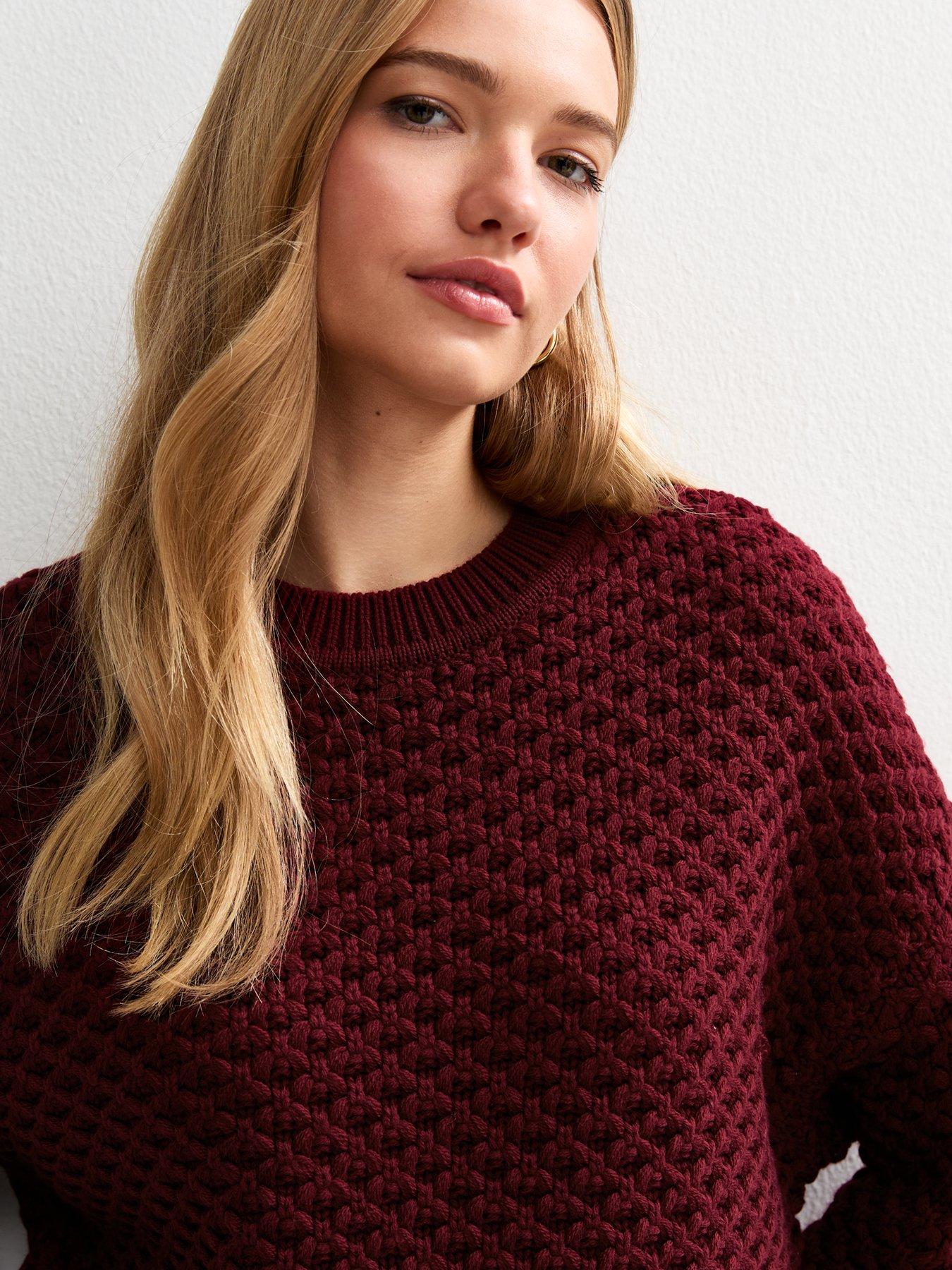 Image 4 of 4 of New Look Stitch Knit Jumper - Burgundy&nbsp;
