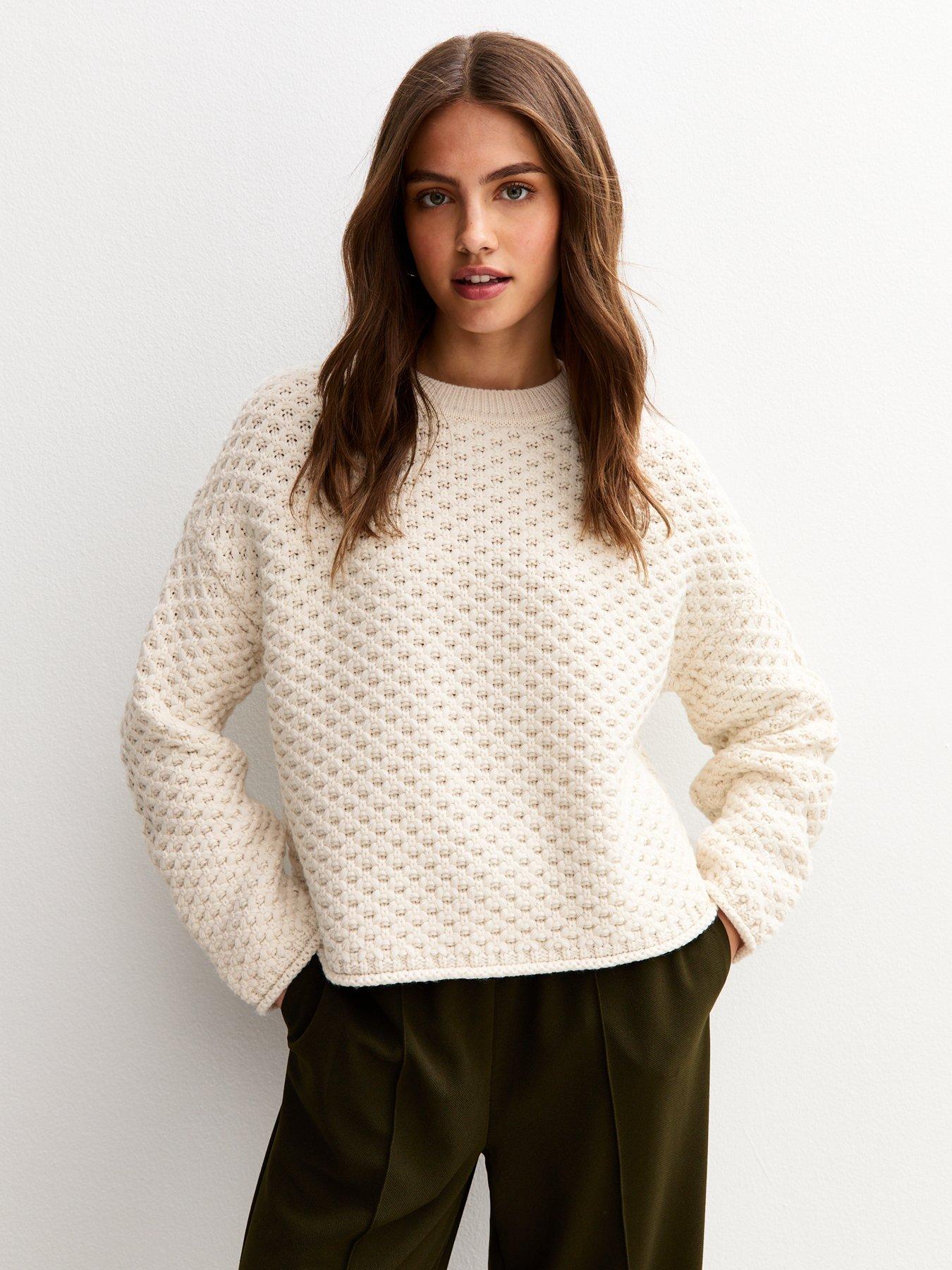 new-look-moss-stitch-crew-neck-jumper-off-white