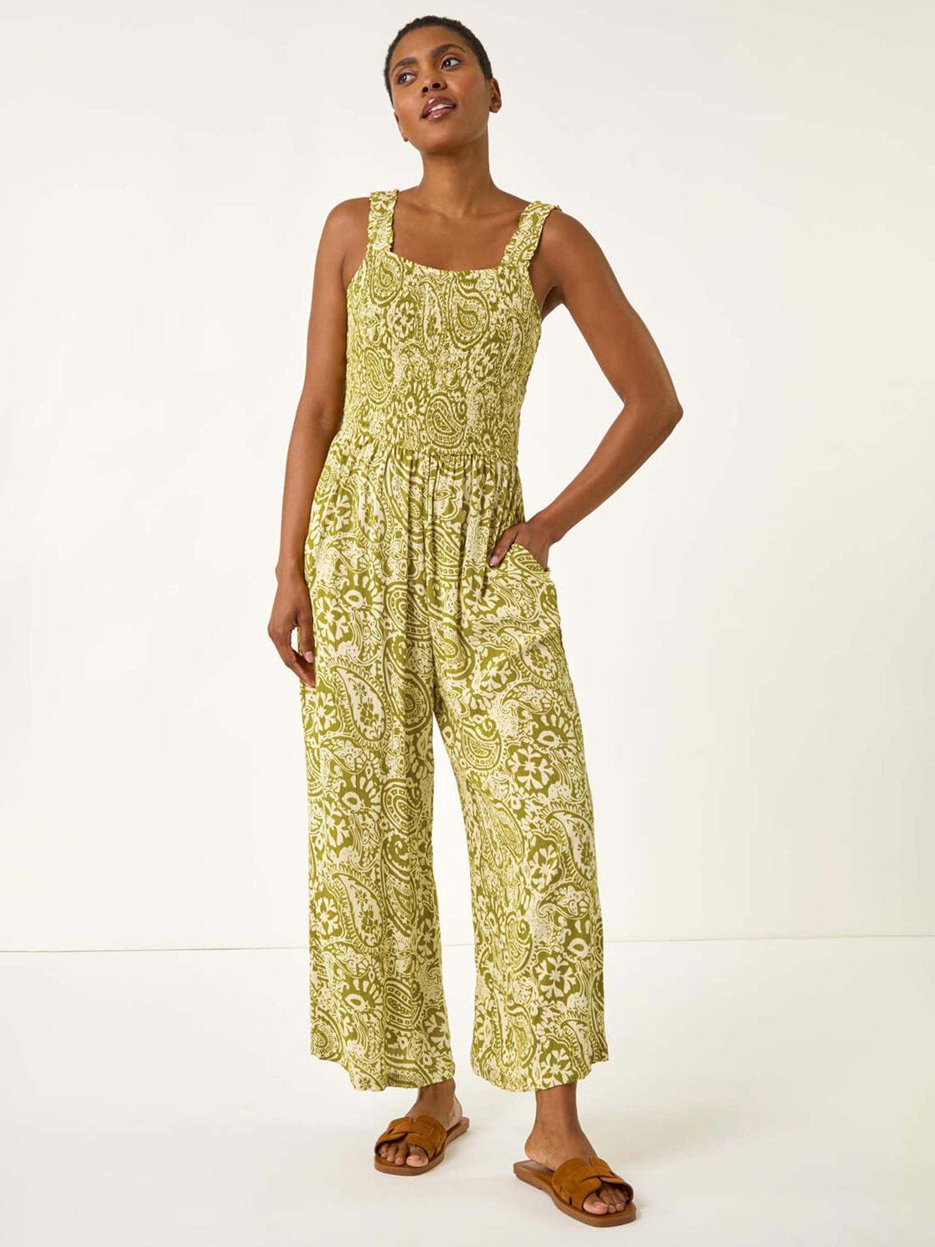 undefined Paisley Print Cropped Jumpsuit - Green