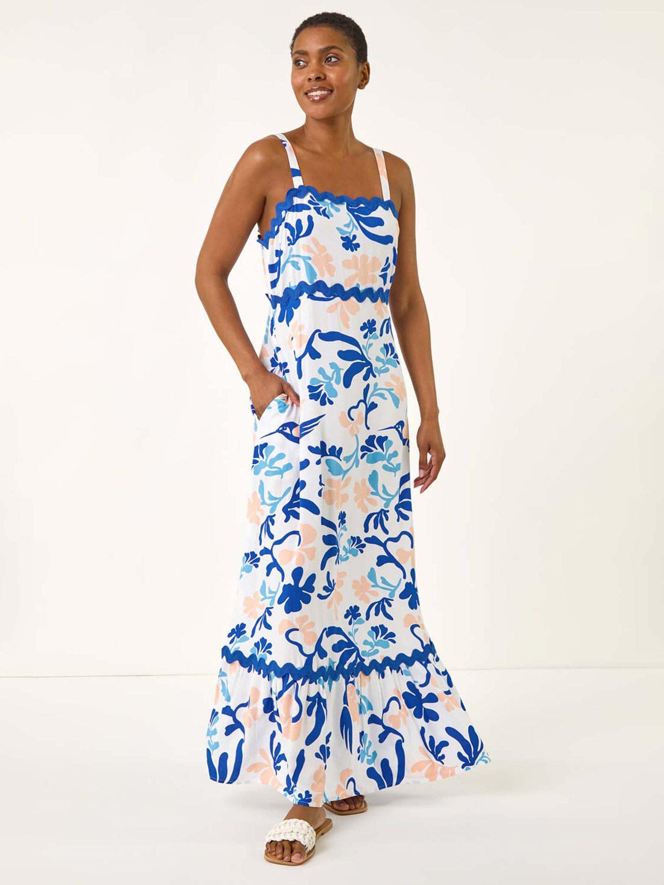 Image 1 of 5 of Roman Abstract Ric Rac Maxi Dress - Blue