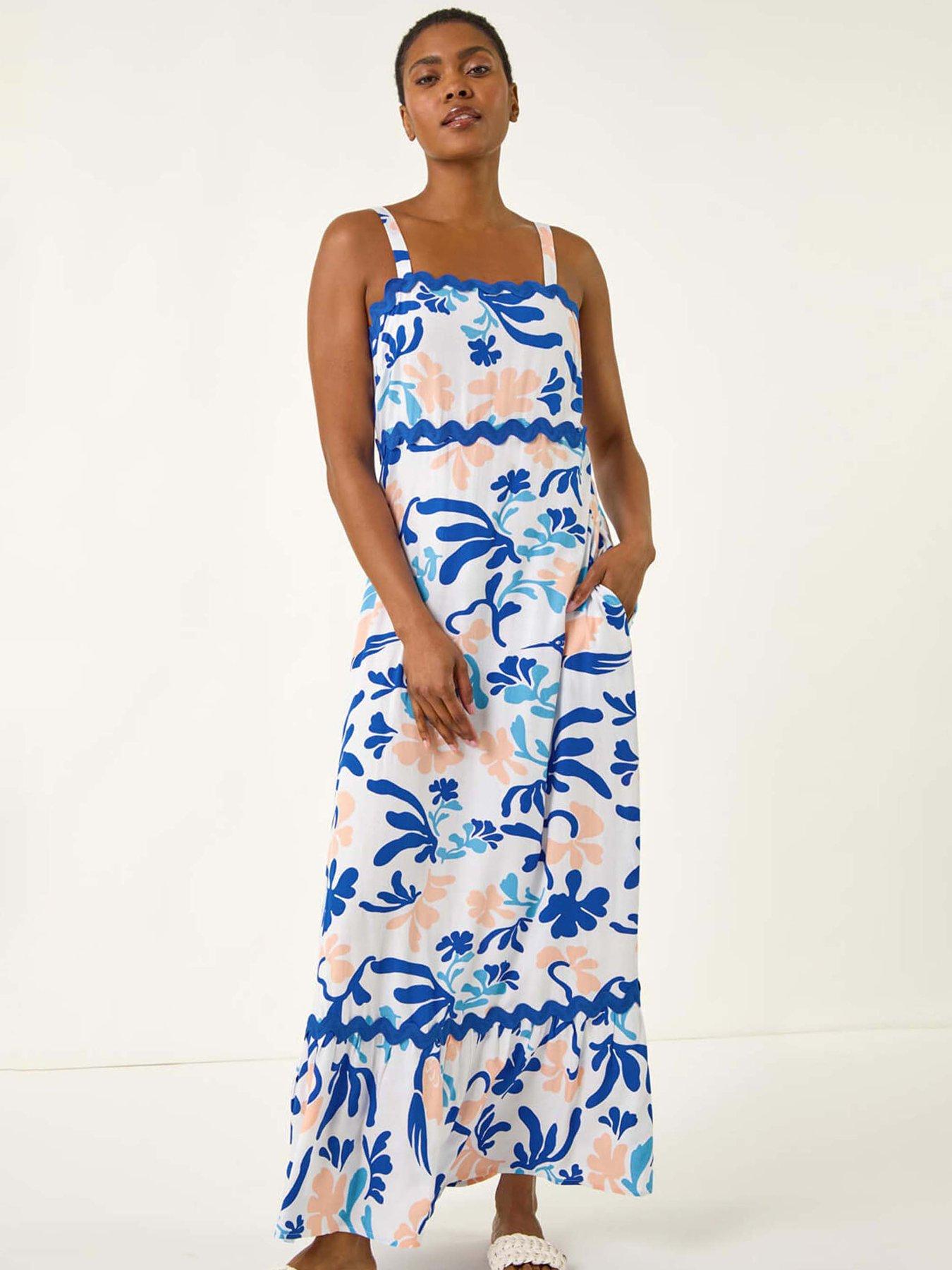 Image 3 of 5 of Roman Abstract Ric Rac Maxi Dress - Blue