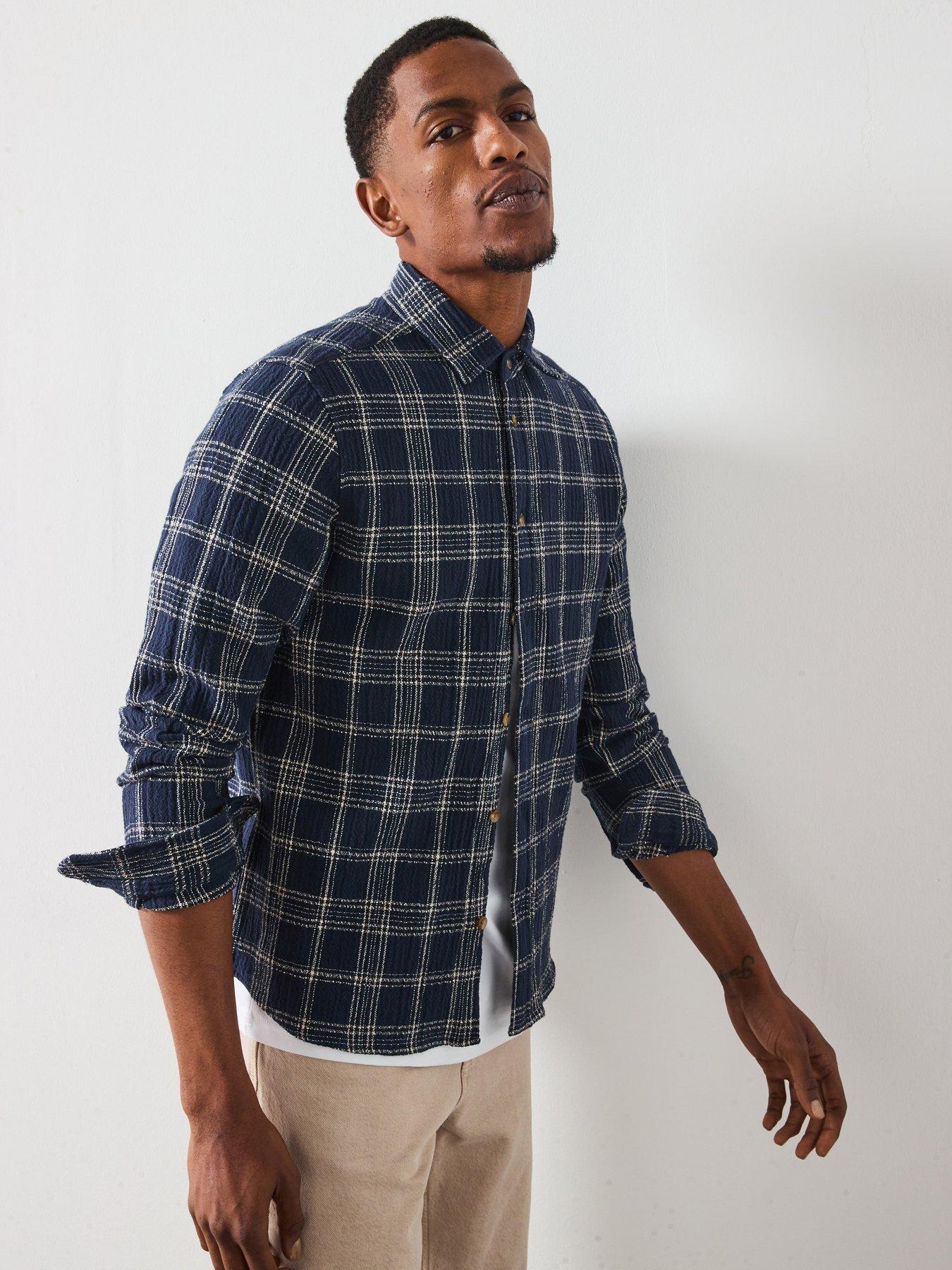 Image 1 of 6 of Les Deux Kash Textured Check Overshirt - Navy