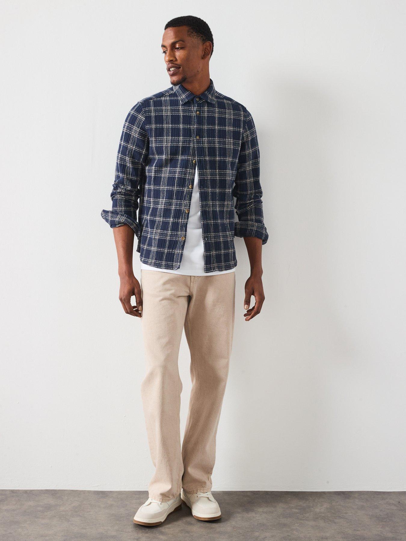 Image 3 of 6 of Les Deux Kash Textured Check Overshirt - Navy