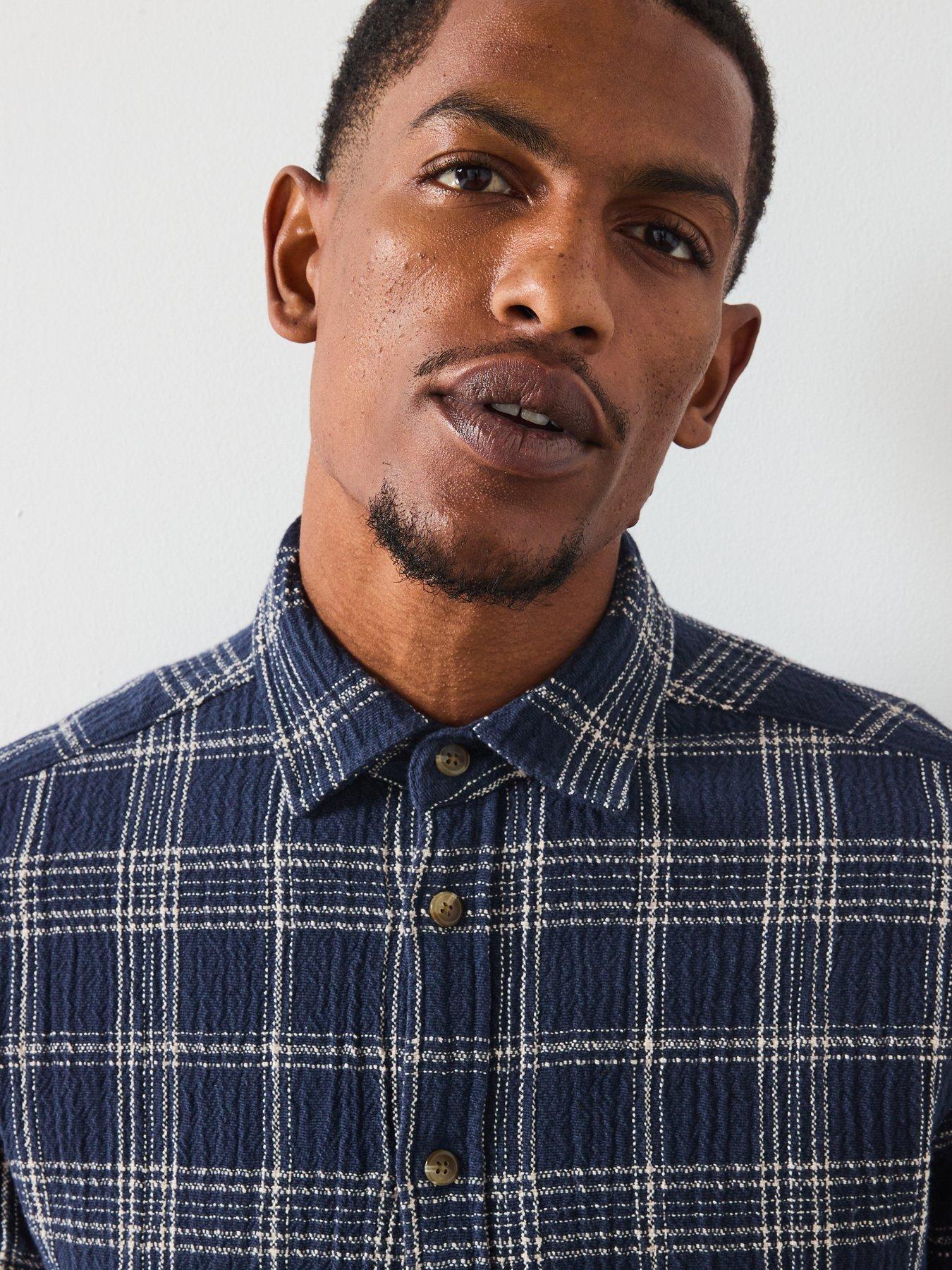 Image 4 of 6 of Les Deux Kash Textured Check Overshirt - Navy