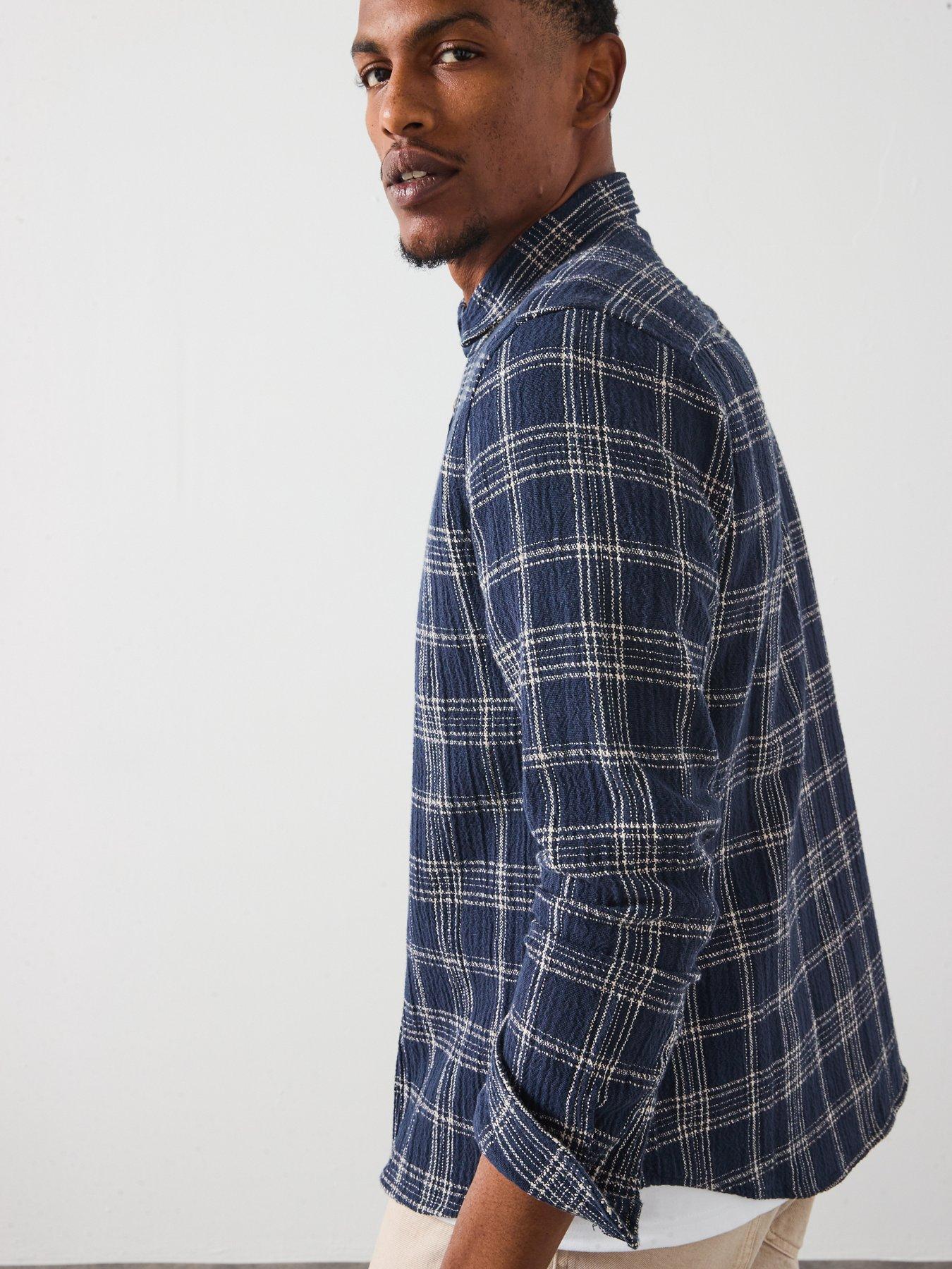 Image 5 of 6 of Les Deux Kash Textured Check Overshirt - Navy