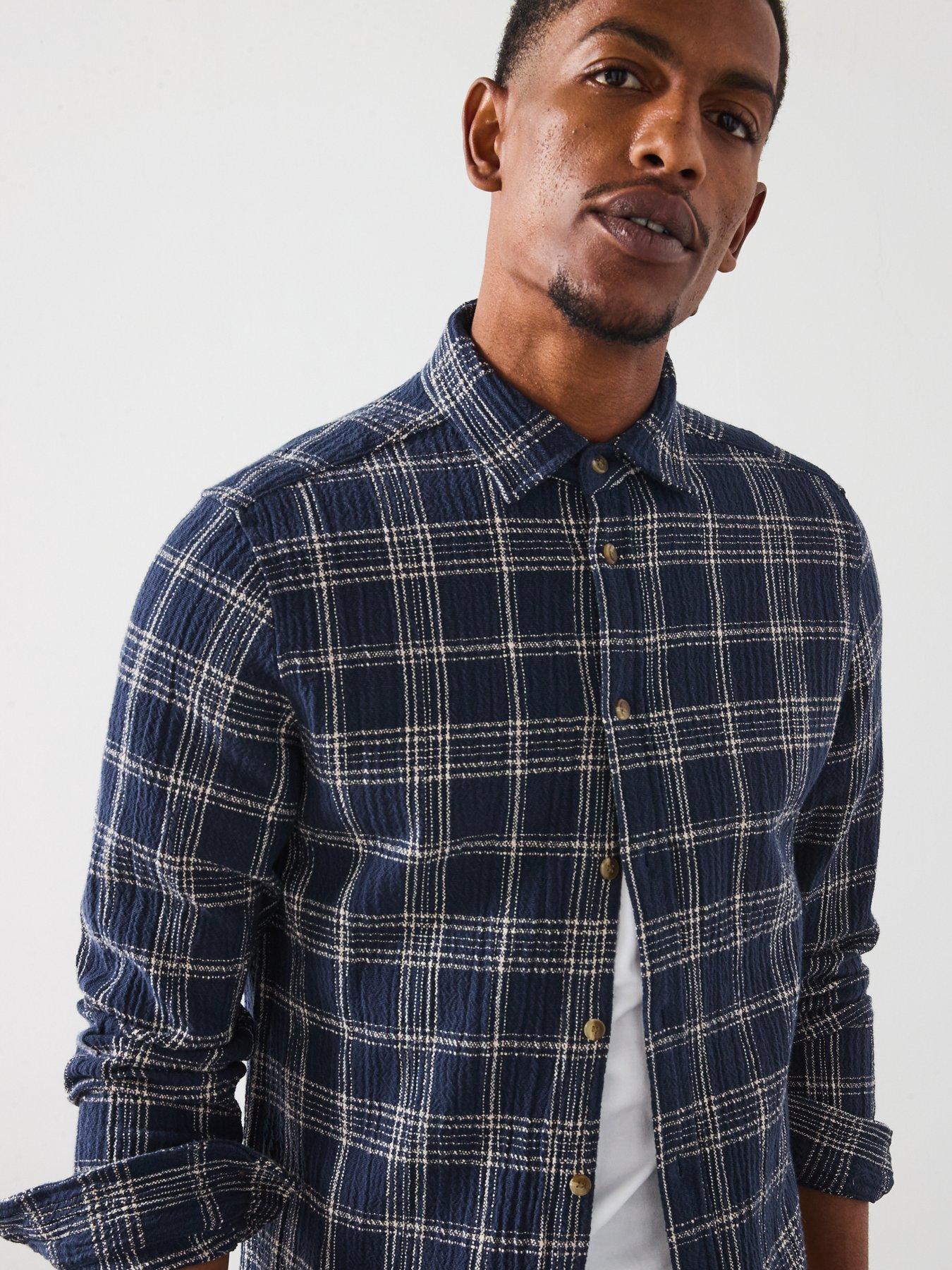 Image 6 of 6 of Les Deux Kash Textured Check Overshirt - Navy