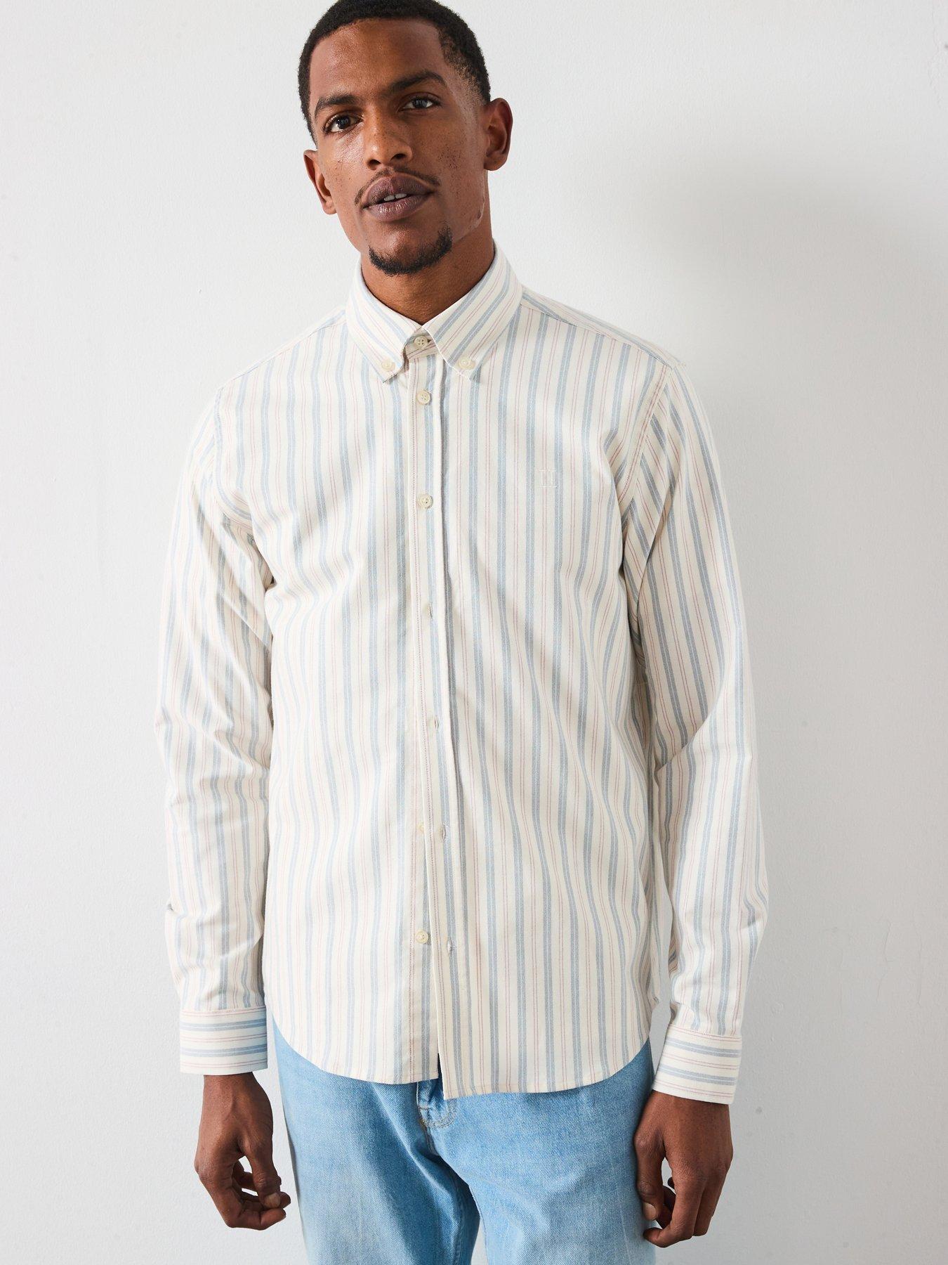 undefined Konrad Striped Oxford Shirt - Light Beige