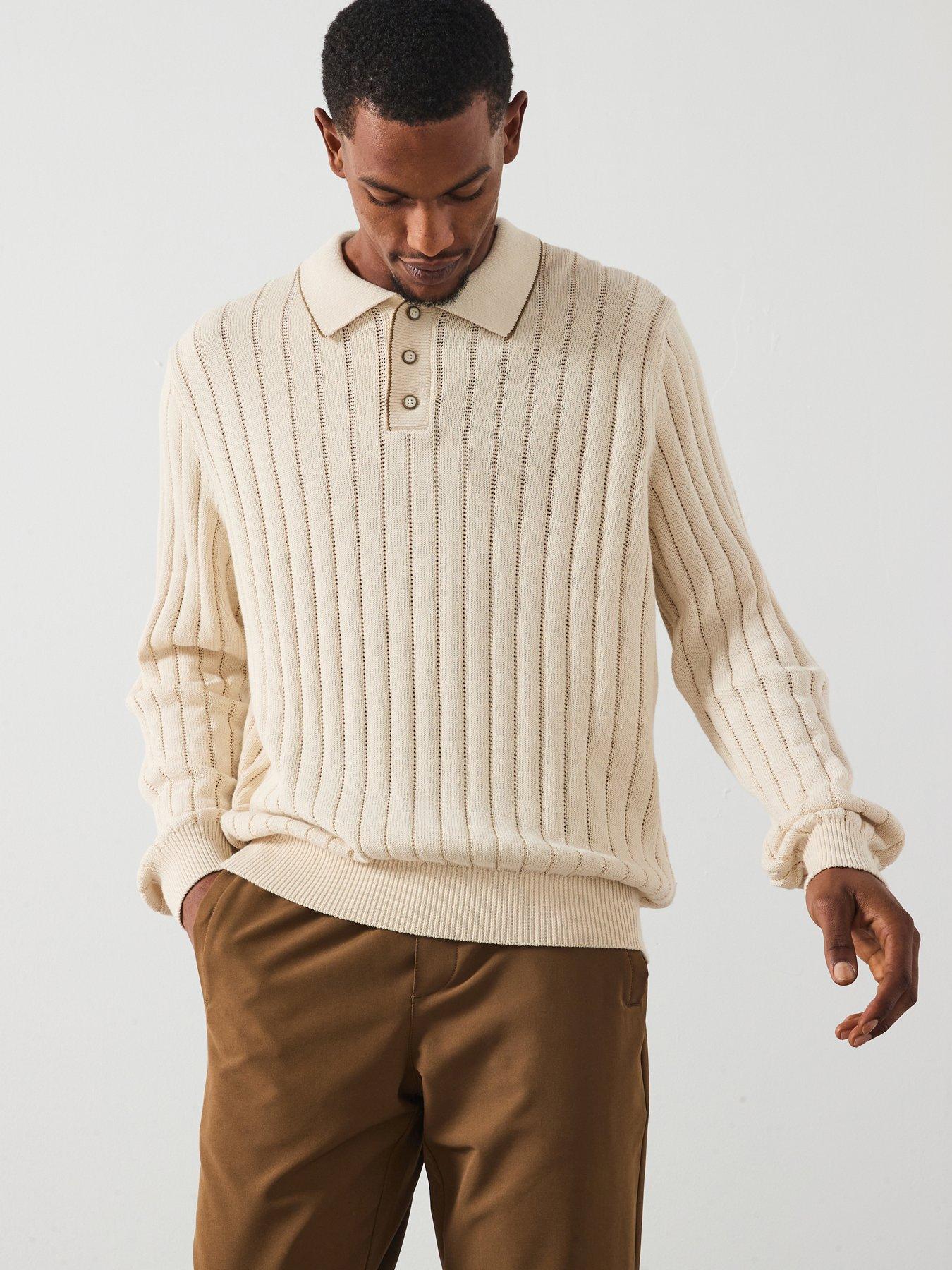 Les Deux Bogart Rugby Long Sleeve Knitted Polo Shirt - Light Beige