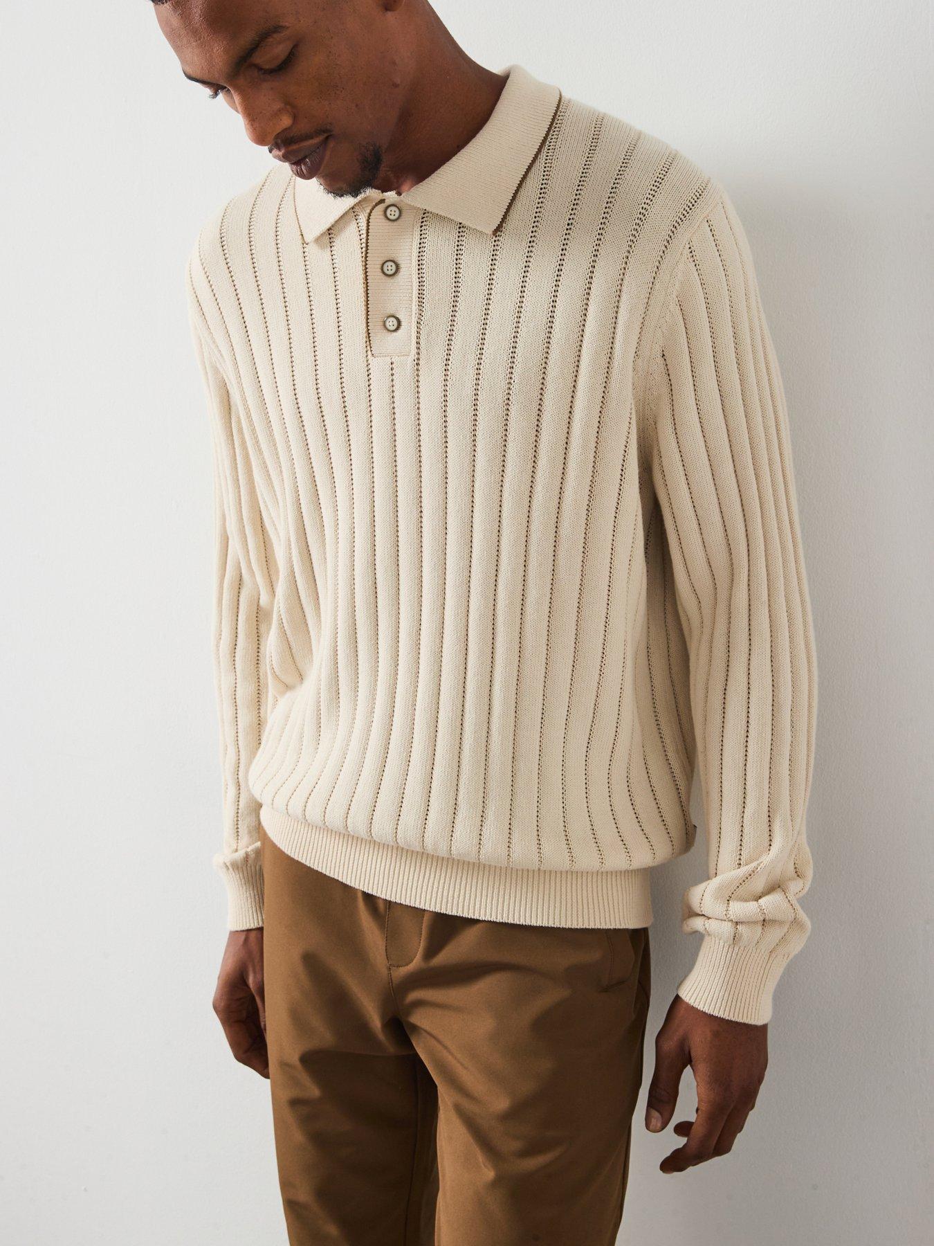  image of les-deux-bogart-rugby-long-sleeve-knitted-polo-shirt-light-beige