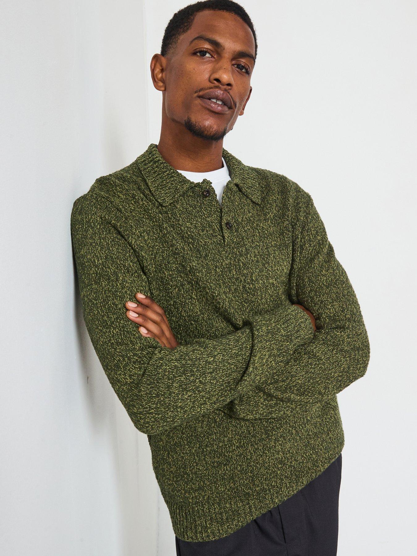 front image of les-deux-billy-mouline-knitted-polo-shirt-dark-green