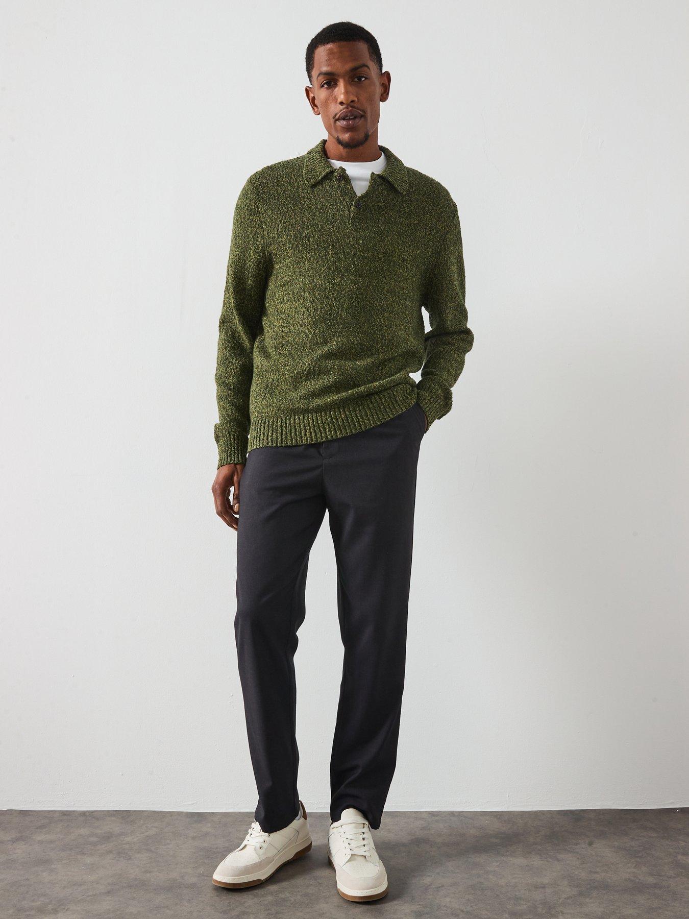  image of les-deux-billy-mouline-knitted-polo-shirt-dark-green