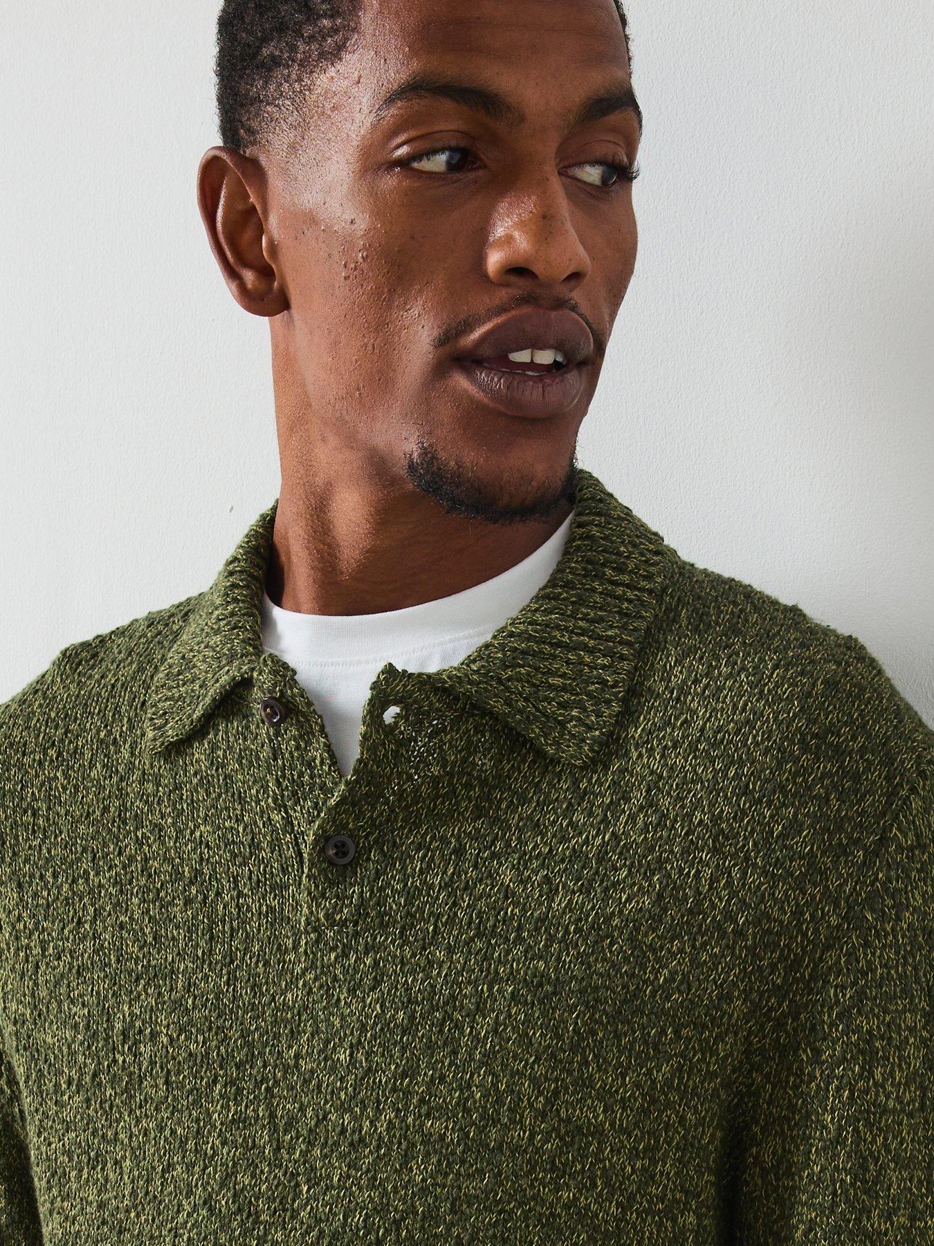  image of les-deux-billy-mouline-knitted-polo-shirt-dark-green