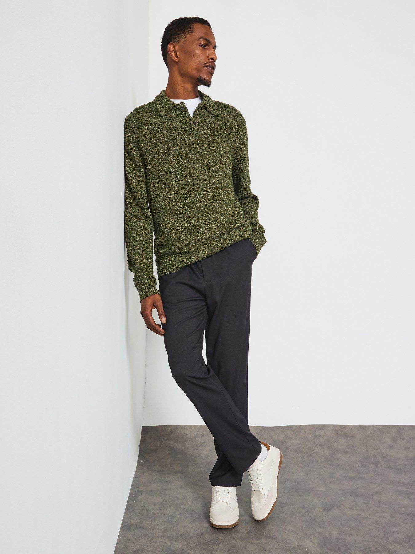  image of les-deux-billy-mouline-knitted-polo-shirt-dark-green