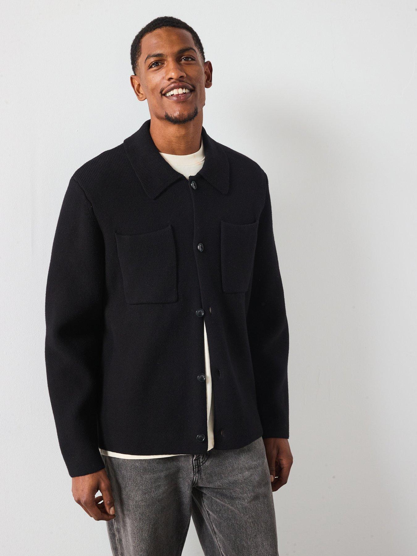 front image of les-deux-fischer-cotton-milano-knitted-overshirt-black