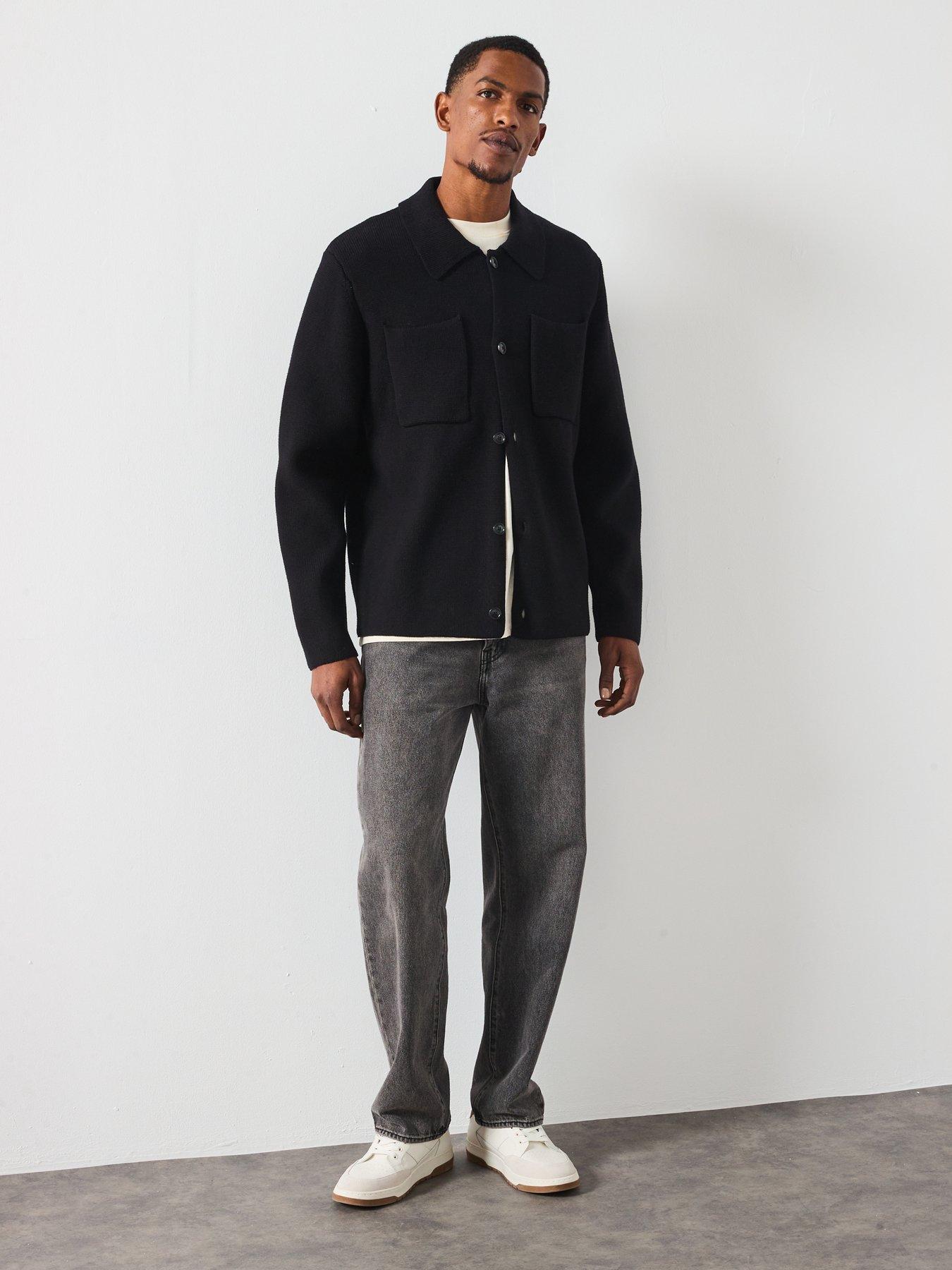  image of les-deux-fischer-cotton-milano-knitted-overshirt-black