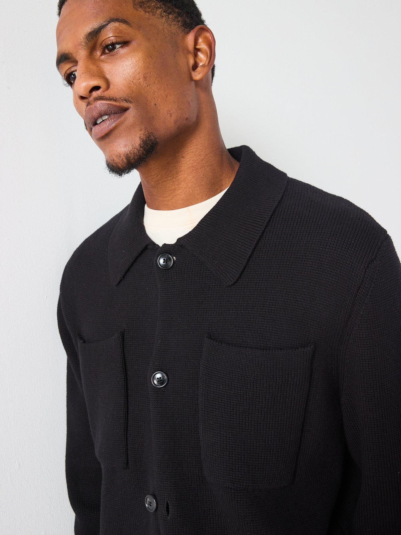  image of les-deux-fischer-cotton-milano-knitted-overshirt-black