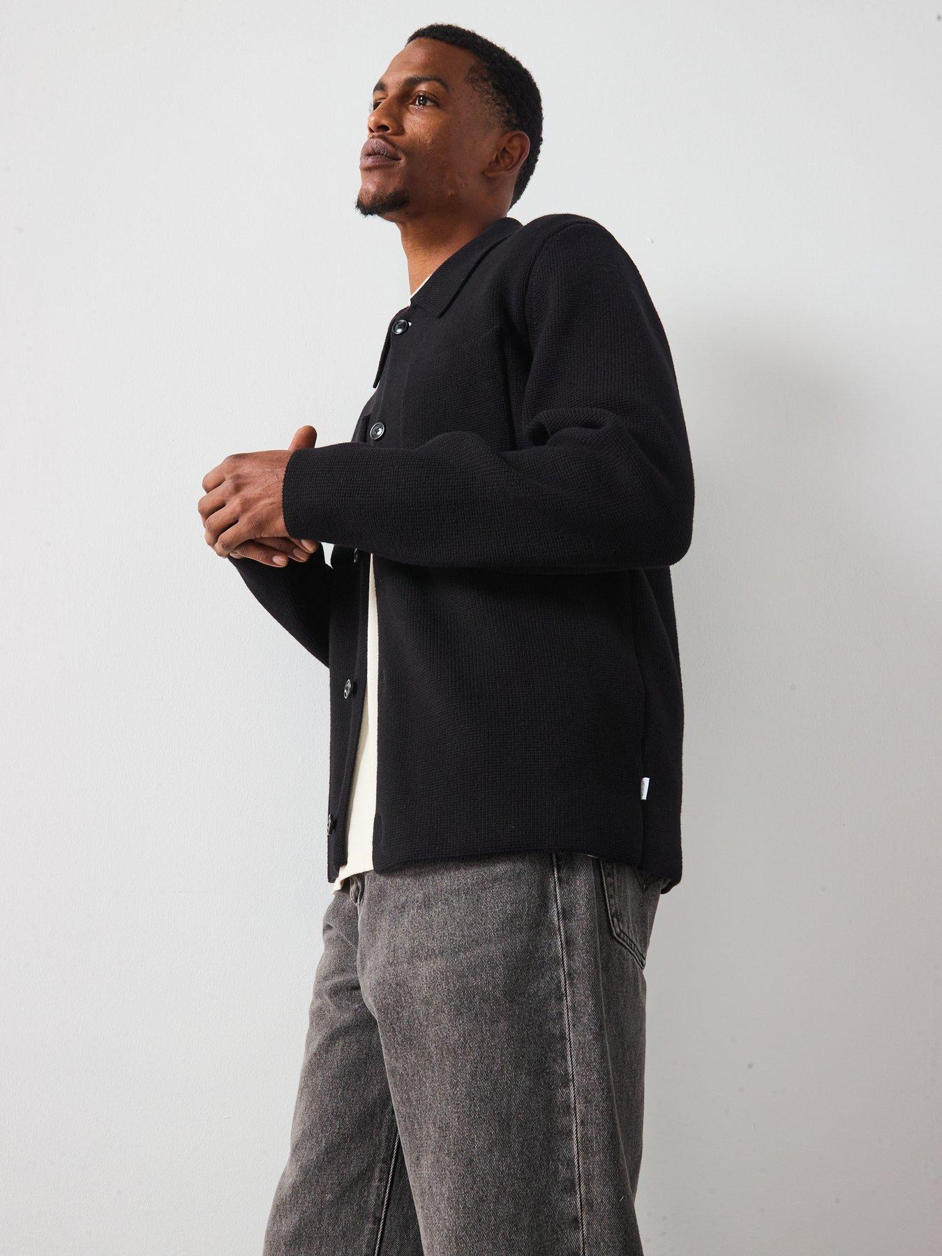  image of les-deux-fischer-cotton-milano-knitted-overshirt-black