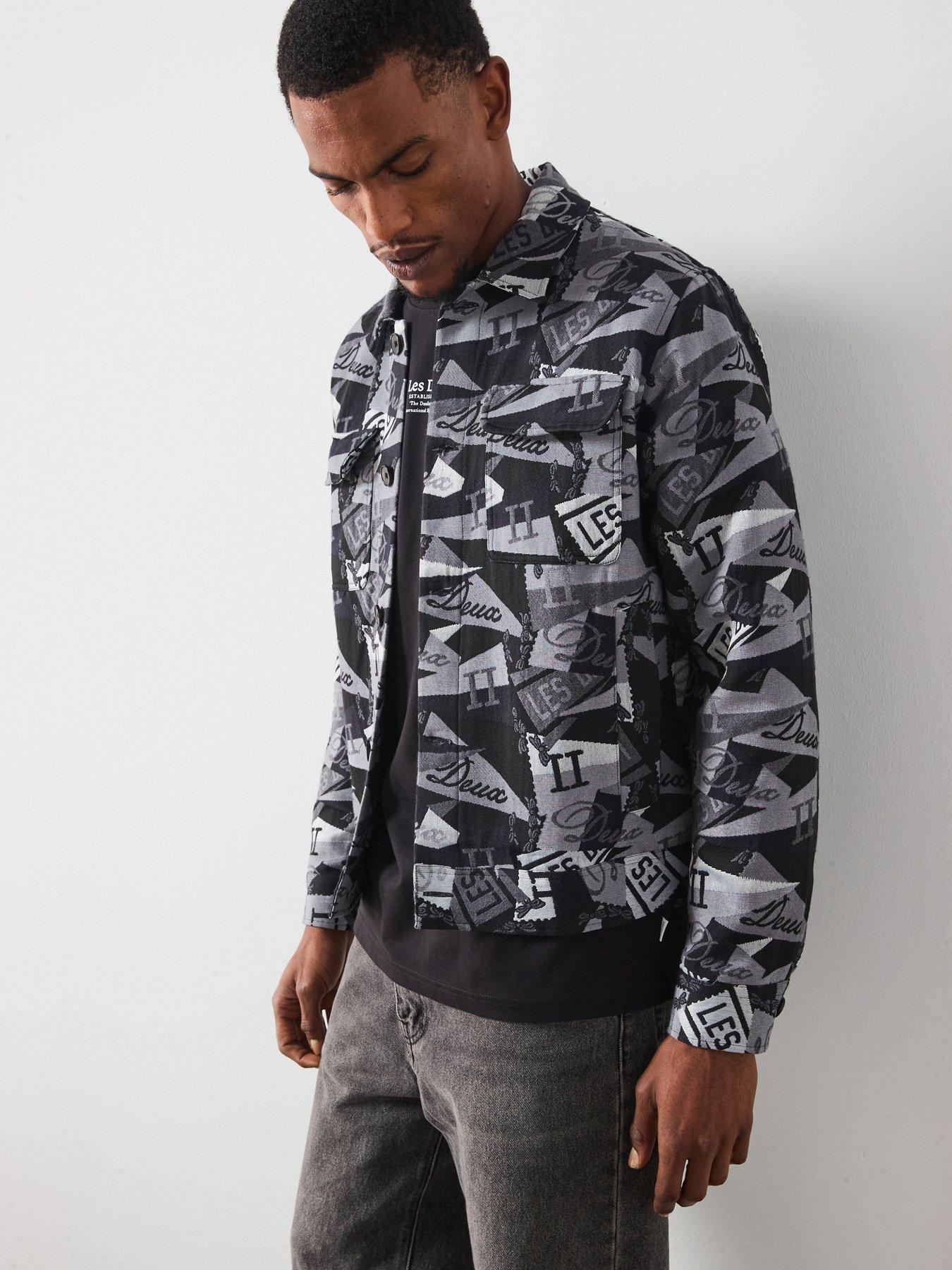  image of les-deux-nash-all-over-flag-jacquard-overshirt-dark-grey