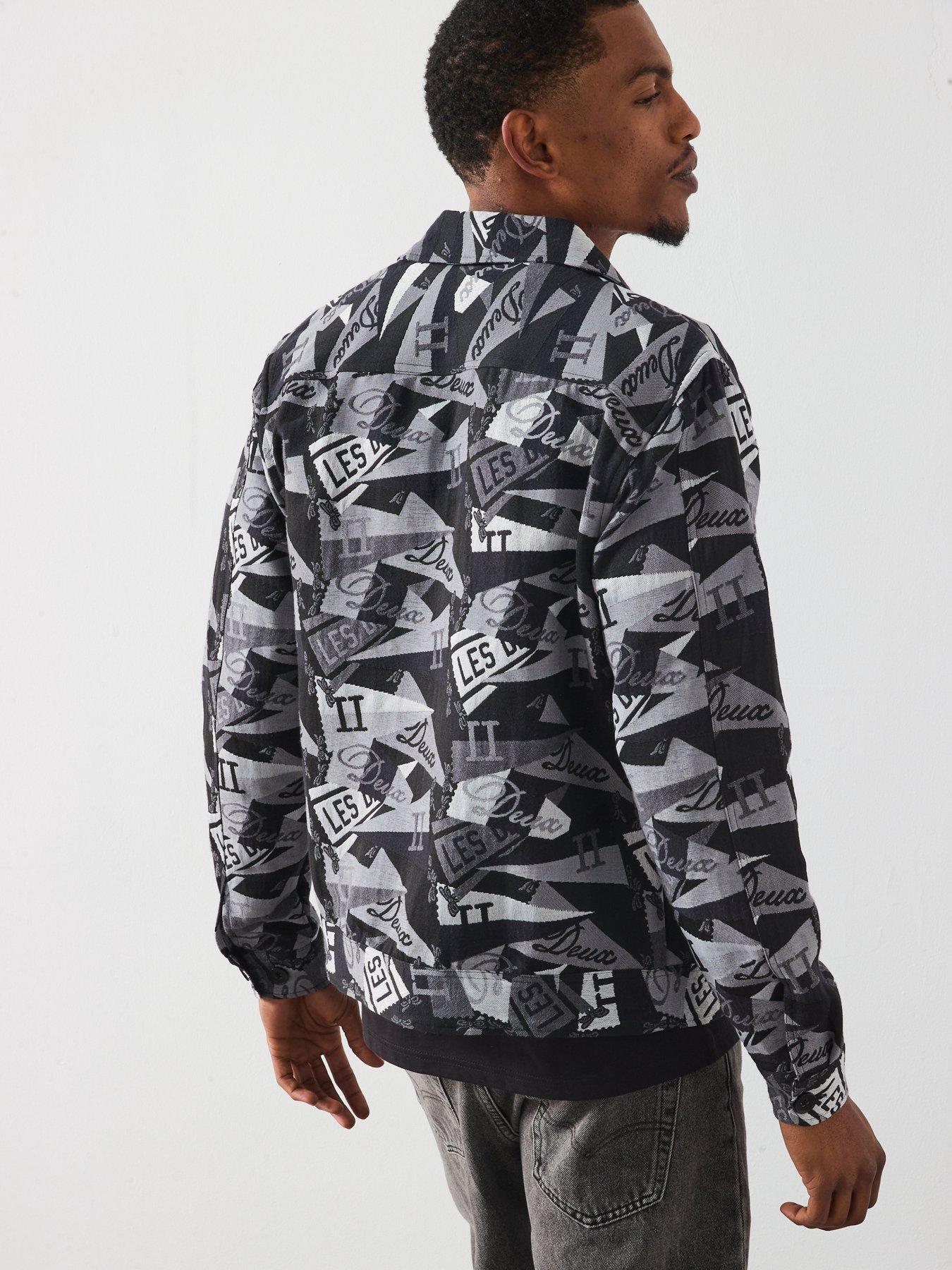 stillFront image of les-deux-nash-all-over-flag-jacquard-overshirt-dark-grey