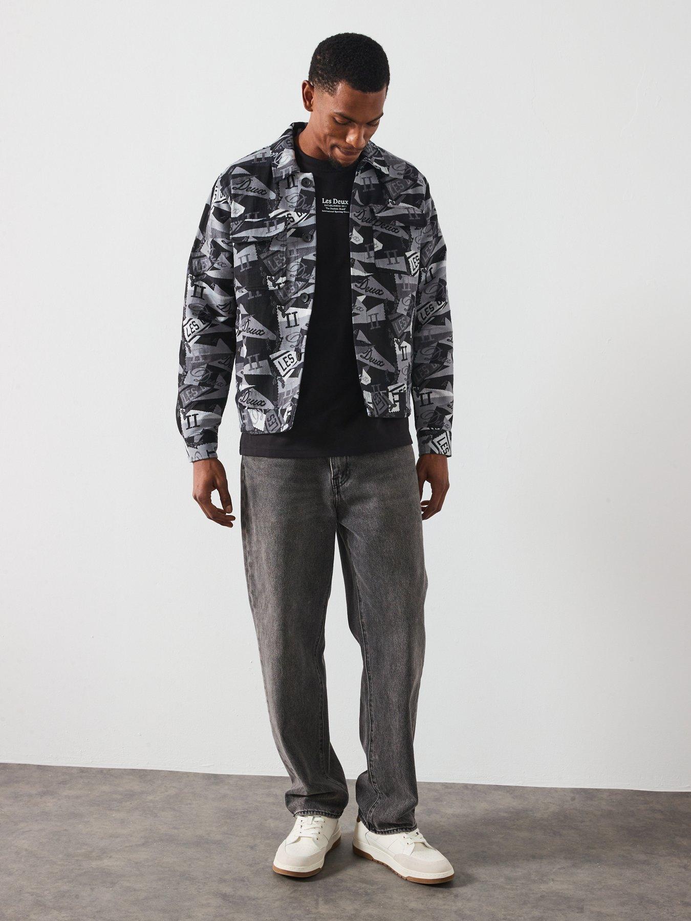  image of les-deux-nash-all-over-flag-jacquard-overshirt-dark-grey