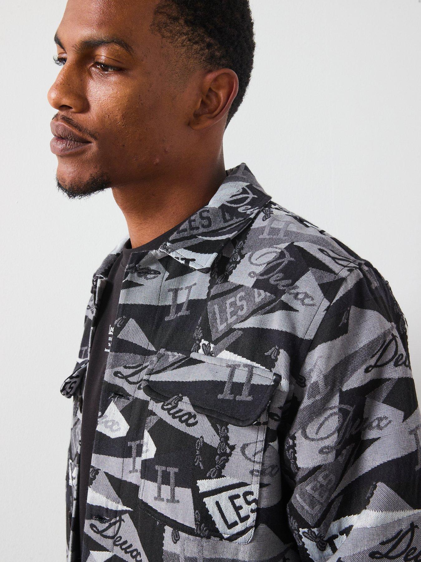  image of les-deux-nash-all-over-flag-jacquard-overshirt-dark-grey