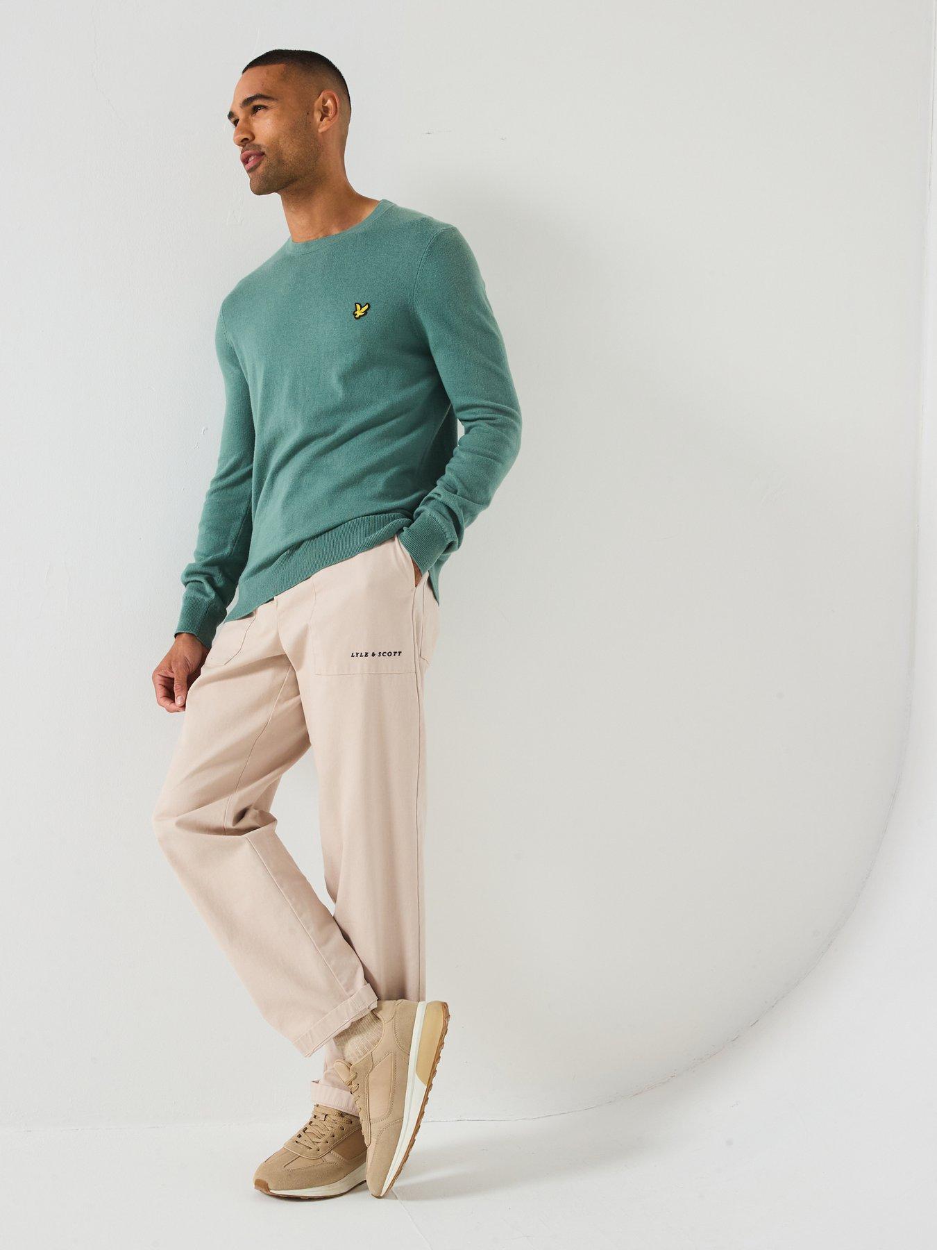  image of lyle-scott-cotton-merino-crew-neck-jumper-green