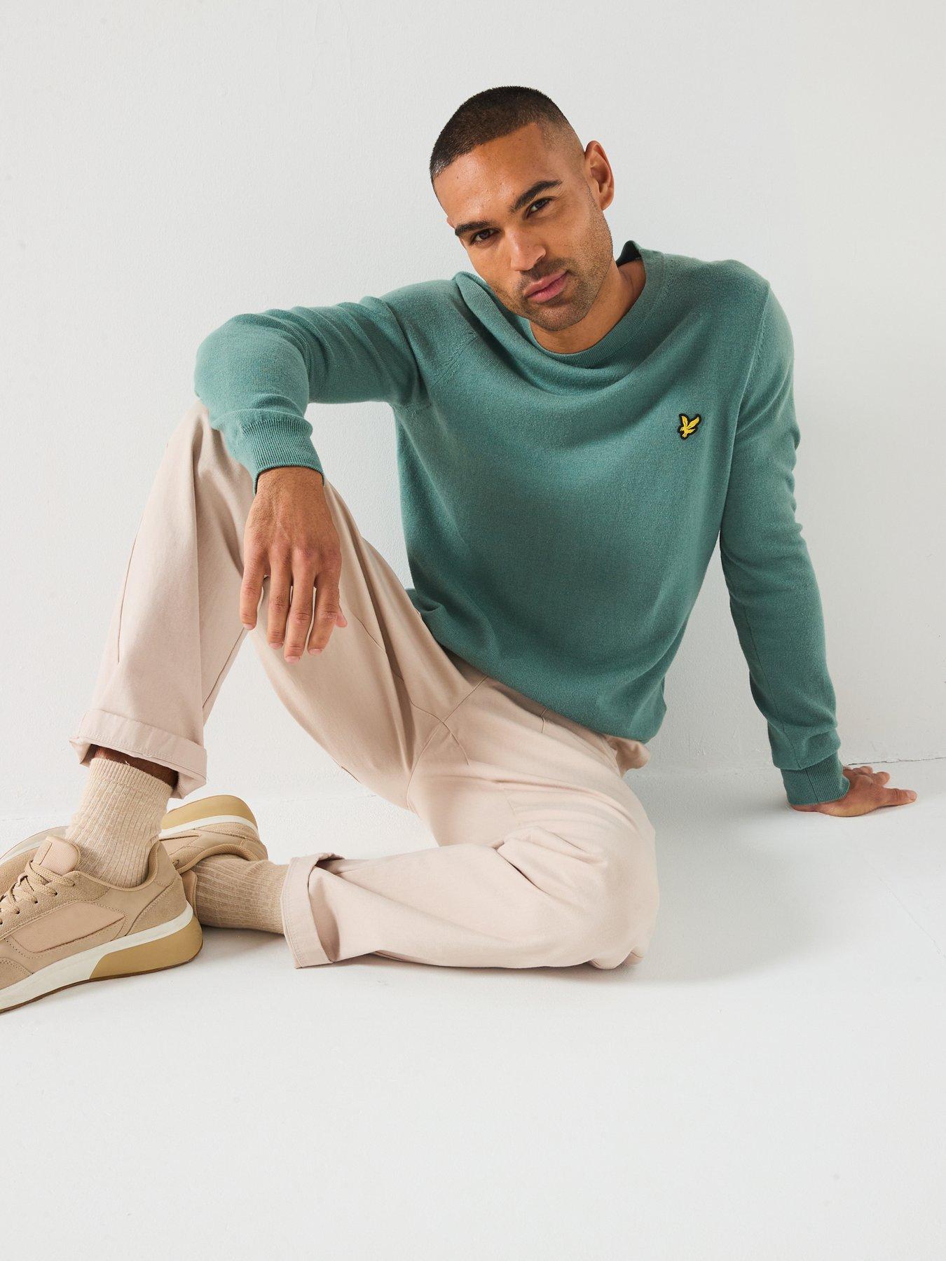  image of lyle-scott-cotton-merino-crew-neck-jumper-green