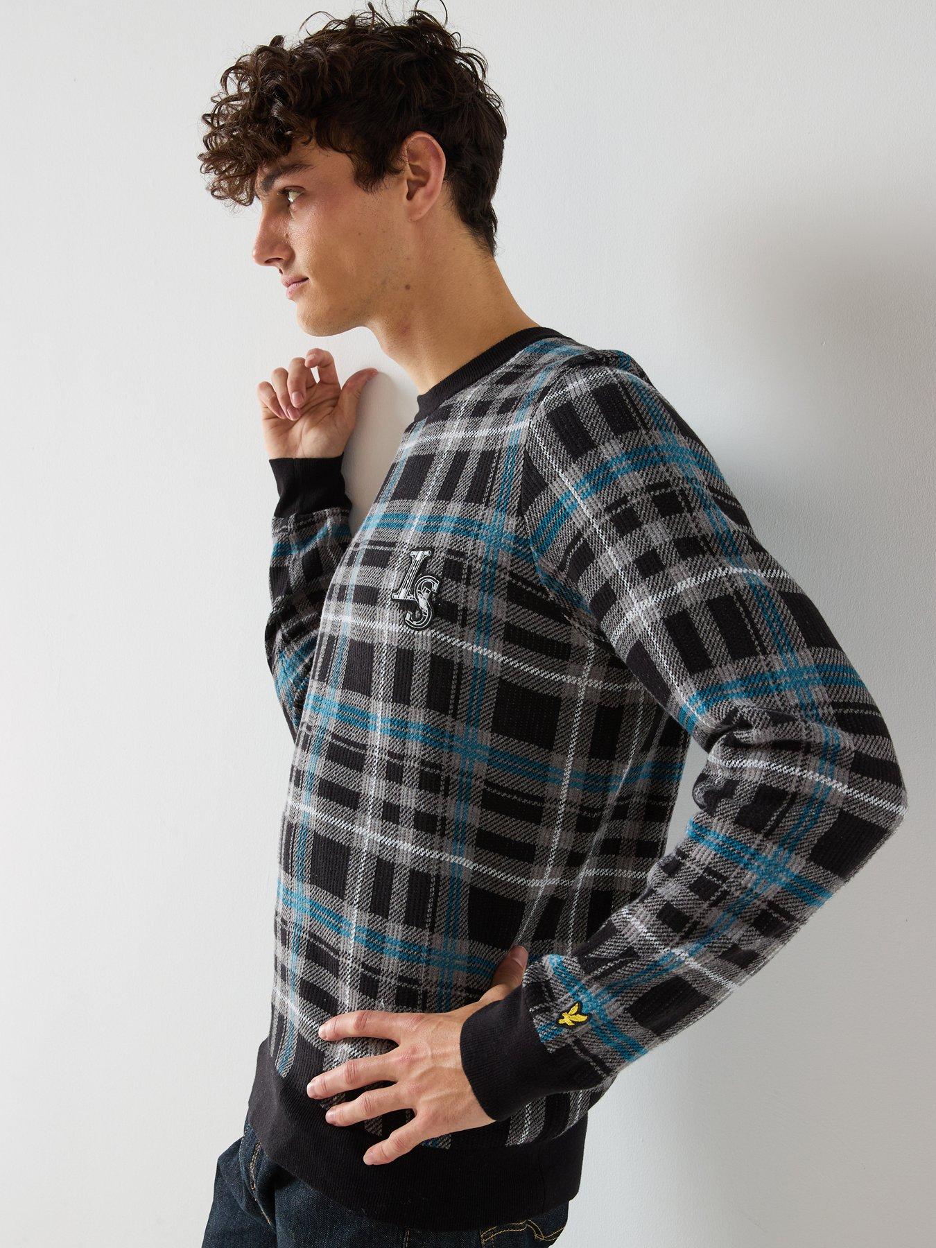Image 5 of 6 of Lyle & Scott Knitted Jacquard Tartan Crew Neck Jumper - Black/ Multi