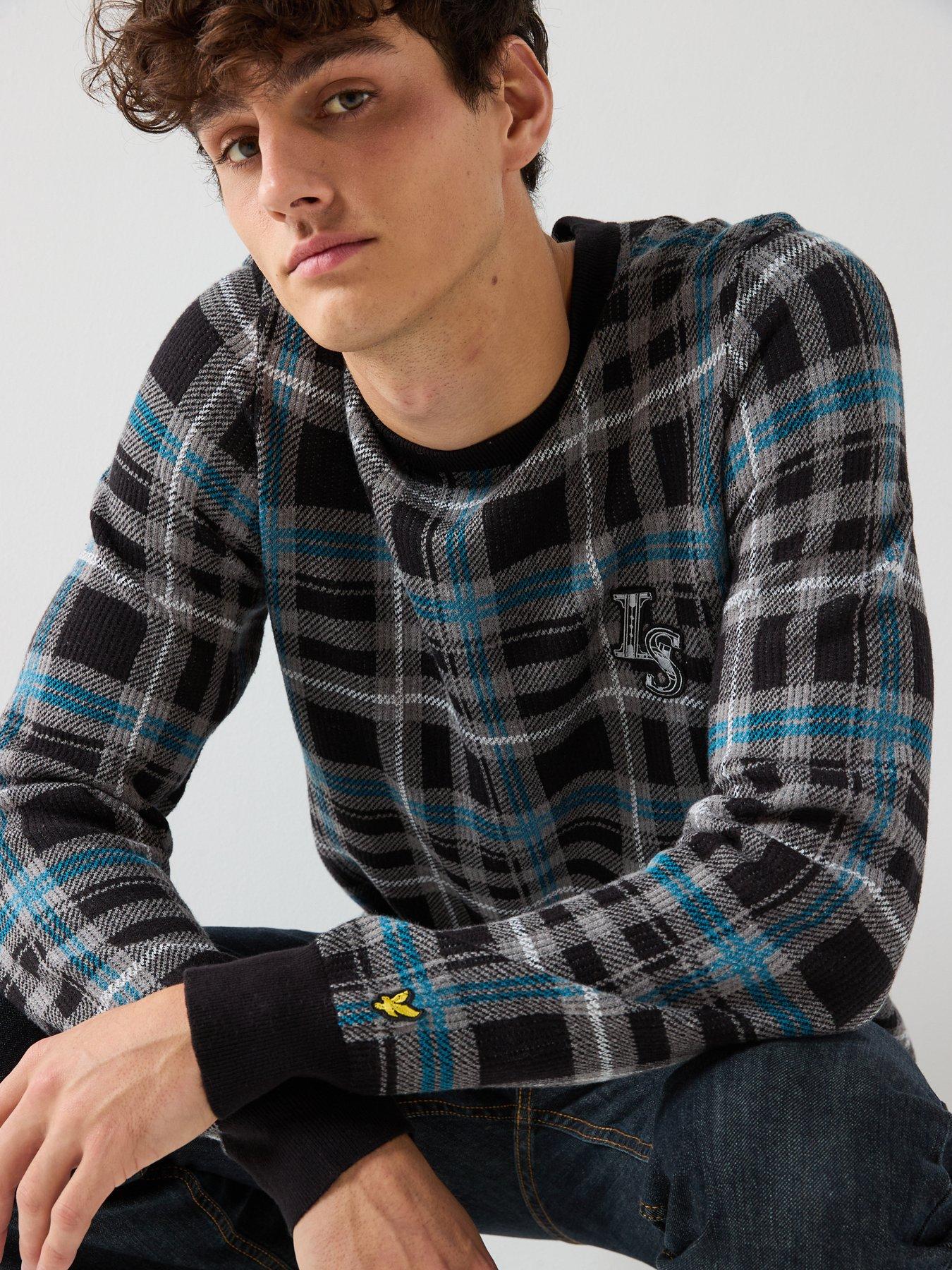 Image 6 of 6 of Lyle & Scott Knitted Jacquard Tartan Crew Neck Jumper - Black/ Multi